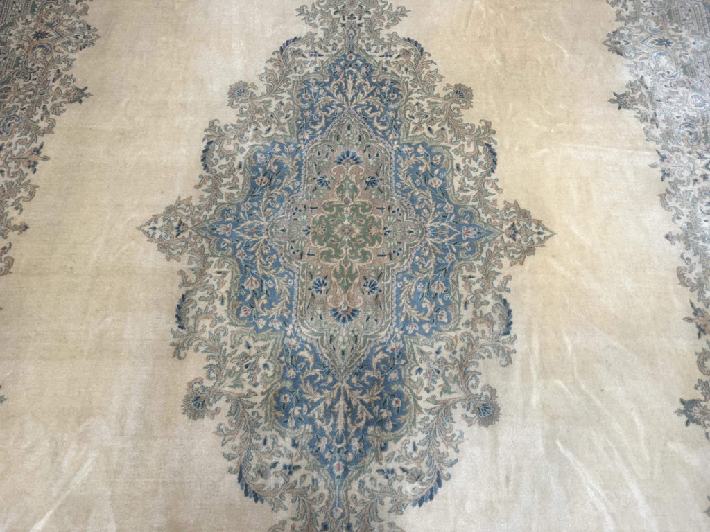 Palace Size Persian Kerman Rug 12x18, Floral Semi Open Field, Signed, Fine 240 KPSI