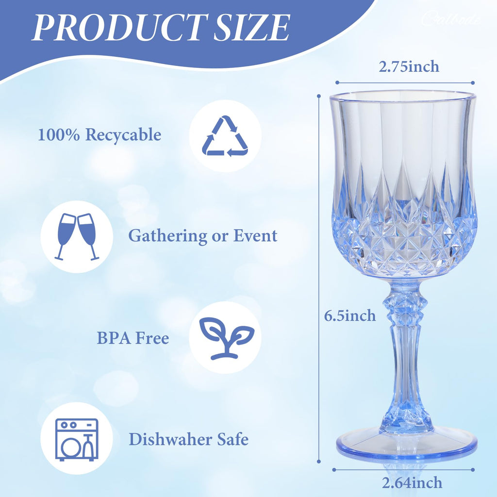 CALBODE Blue Plastic Wine Glasses Set of 12 7oz Unbreakable Reusable Dishwasher