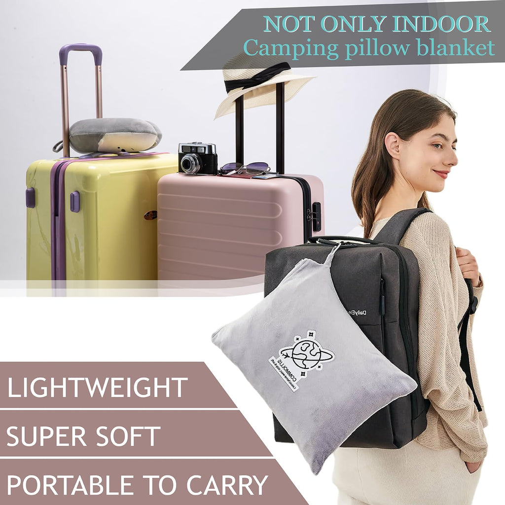 Commollis 2-in-1 Travel Blanket & Pillow Lightgray Compact Warm All-Season