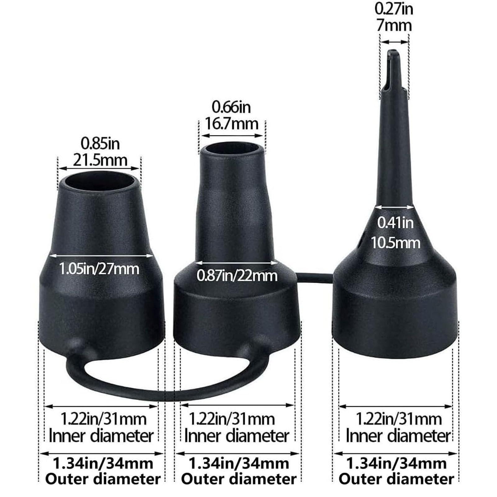 ZROSIN 5Pcs Black Electric Air Pump Replacement Nozzles 3 Sizes Plastic