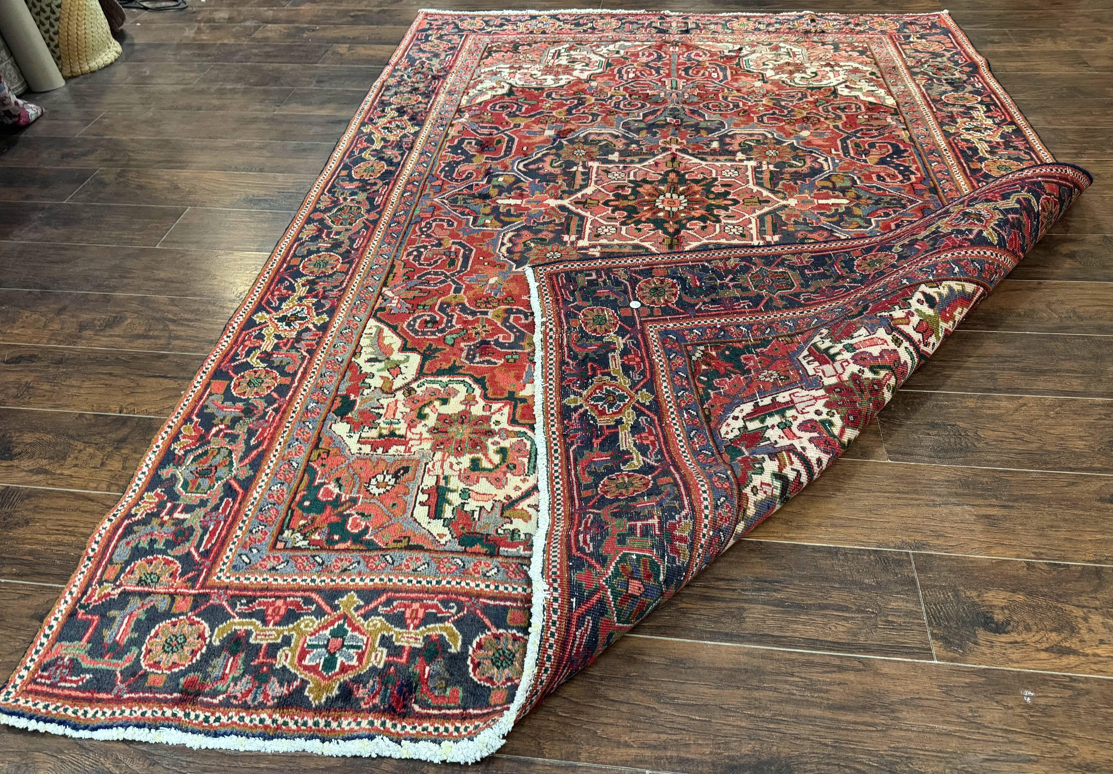 Persian Heriz Rug 6.6 x 9, Geometric Wool Persian Carpet