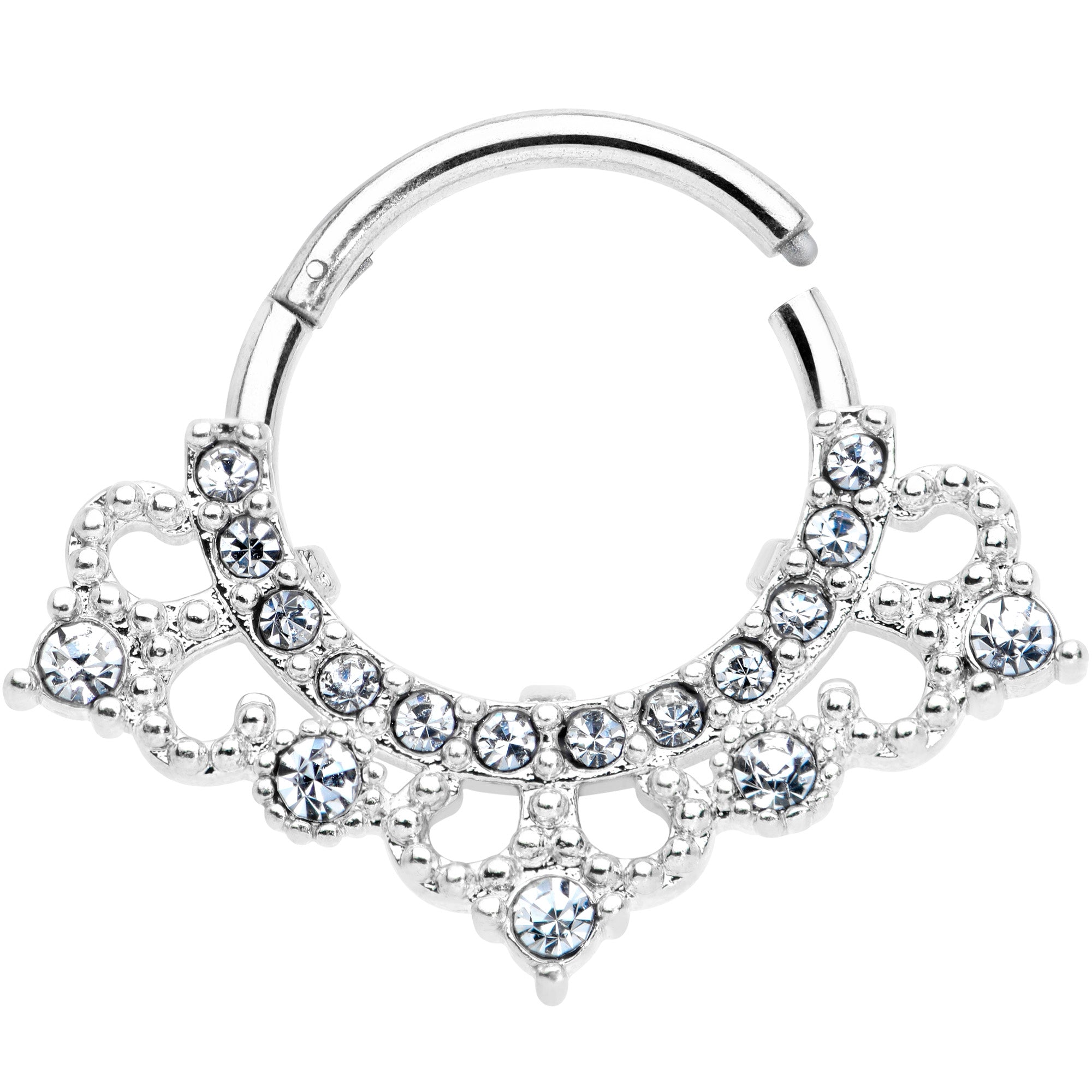 16G 3/8 Clear Gem Tiny Tiara Hinged Segment Ring