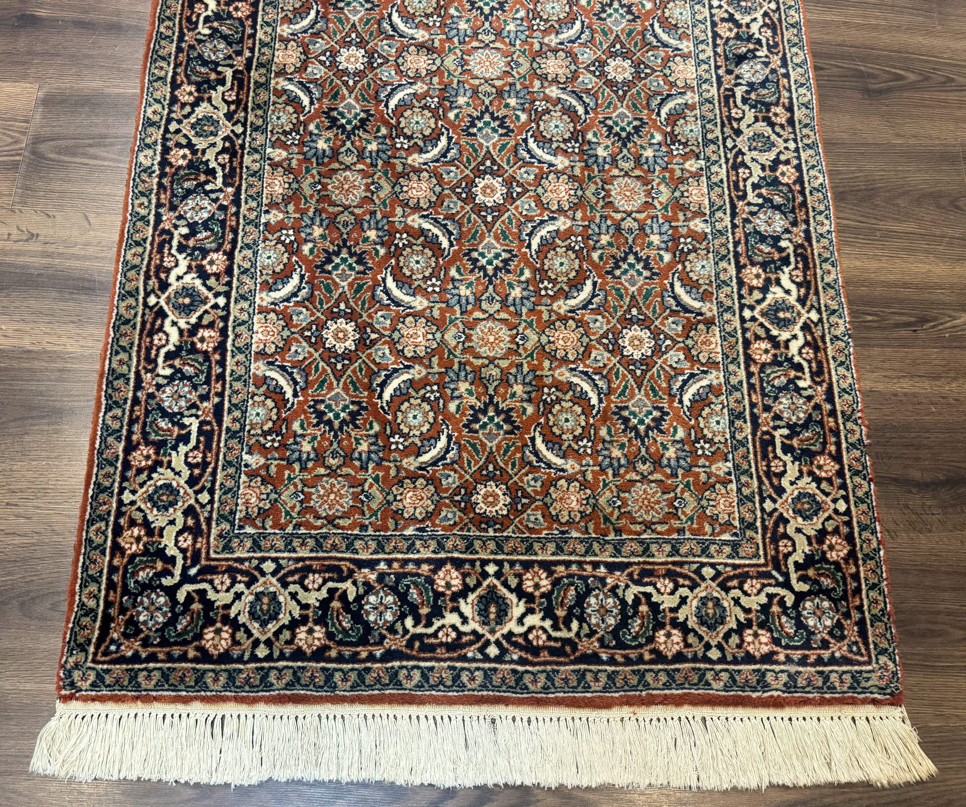 Indo Persian Bijar Rug 3x5, Red and Navy Blue, Allover Pattern, Fine Hand Knotted Wool Carpet