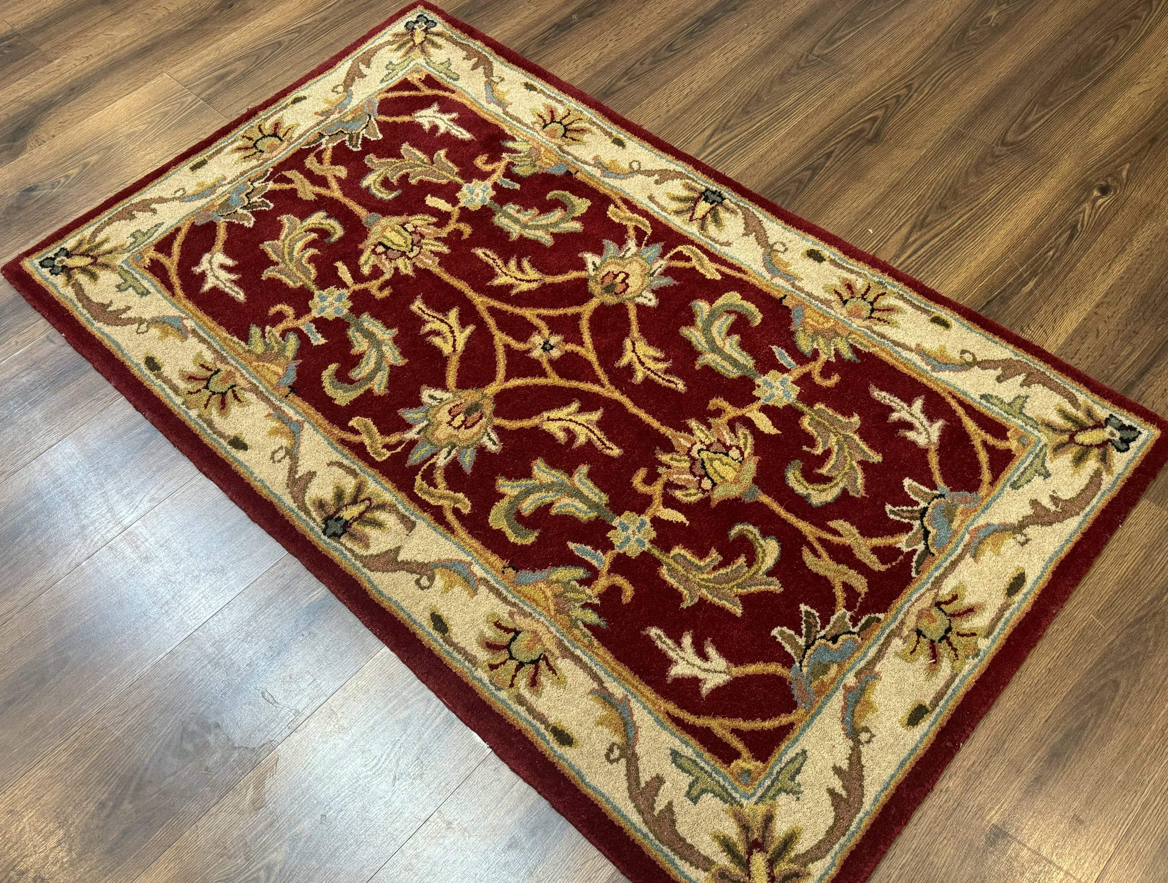 Small Floral Wool Rug 3x5, Safavieh Heritage Collection, Dark Red, Pair B