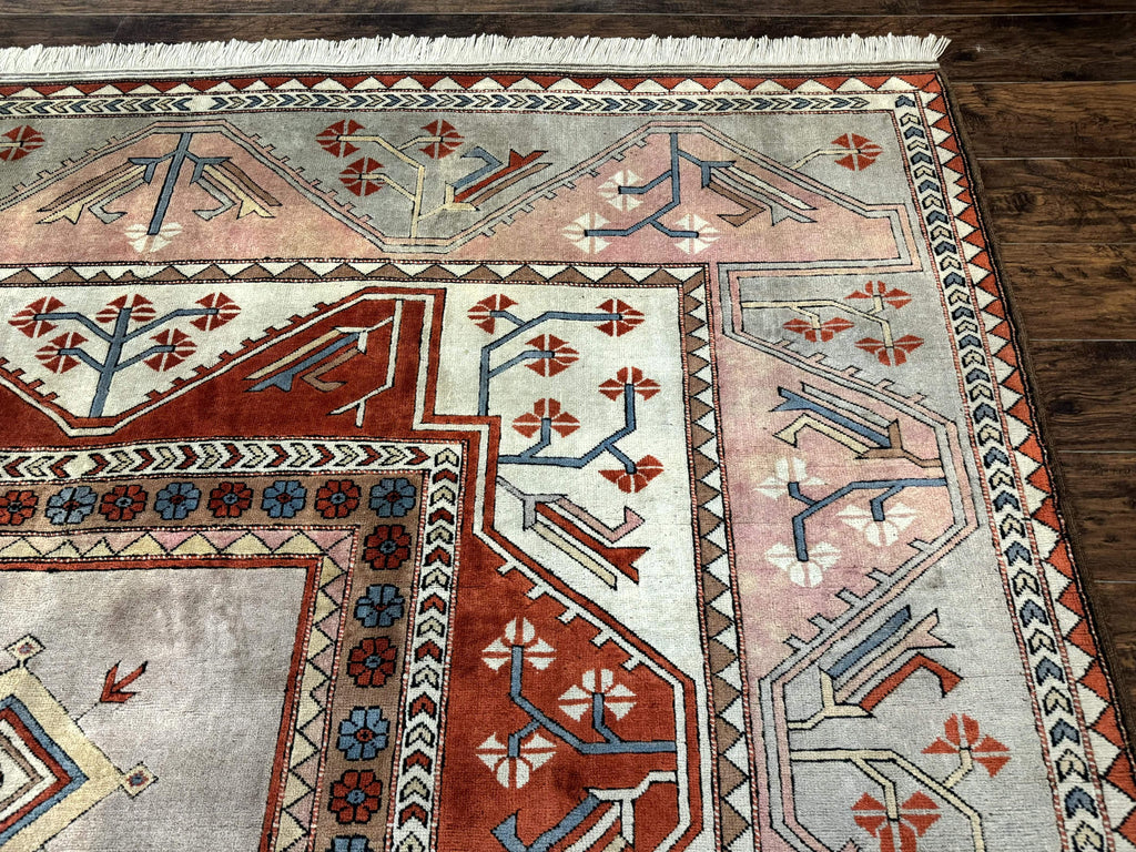 Large Turkish Milas Rug 10x13, Gray, Vintage, Wool on Wool