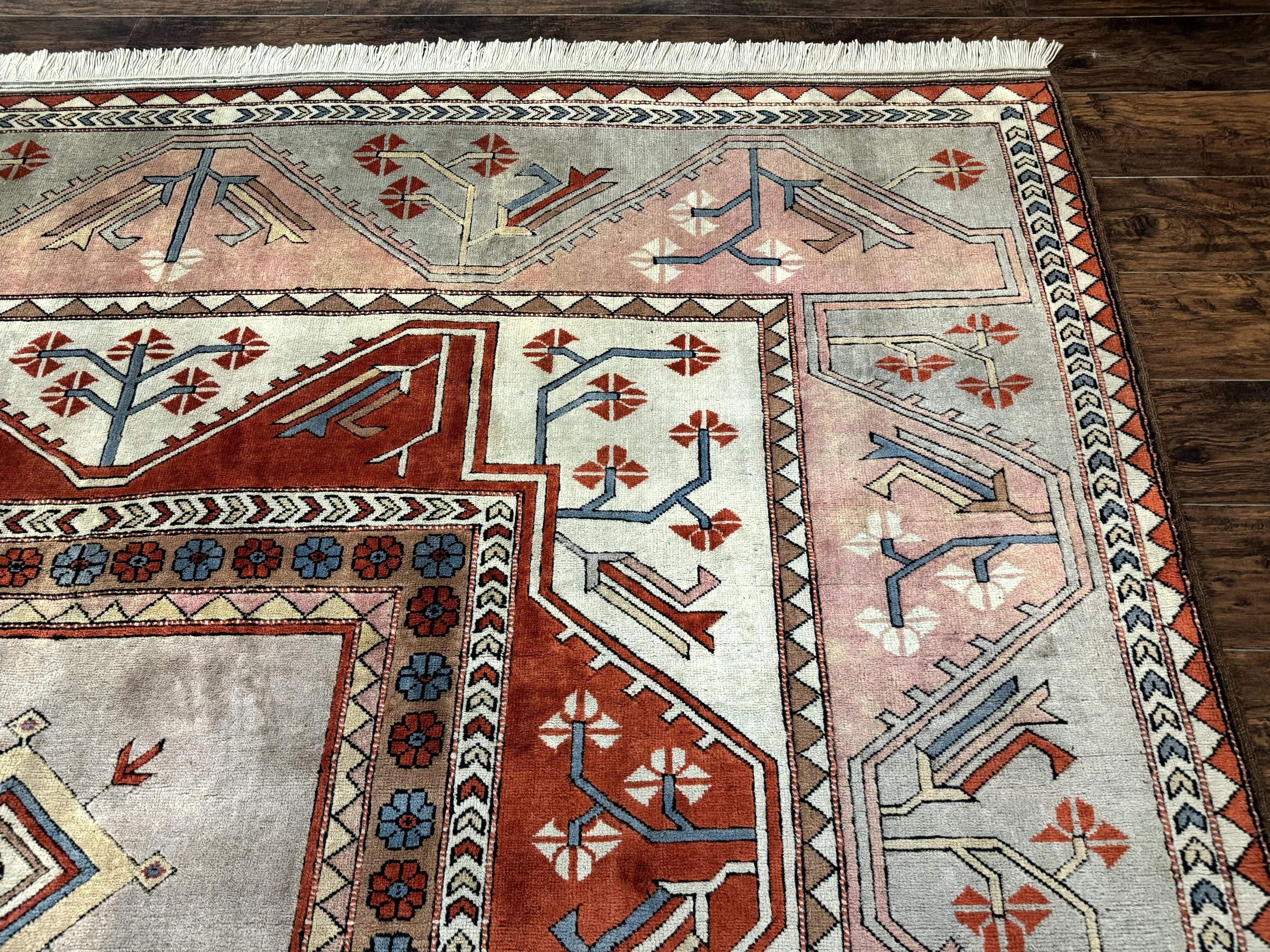 Large Turkish Milas Rug 10x13, Gray, Vintage, Wool on Wool