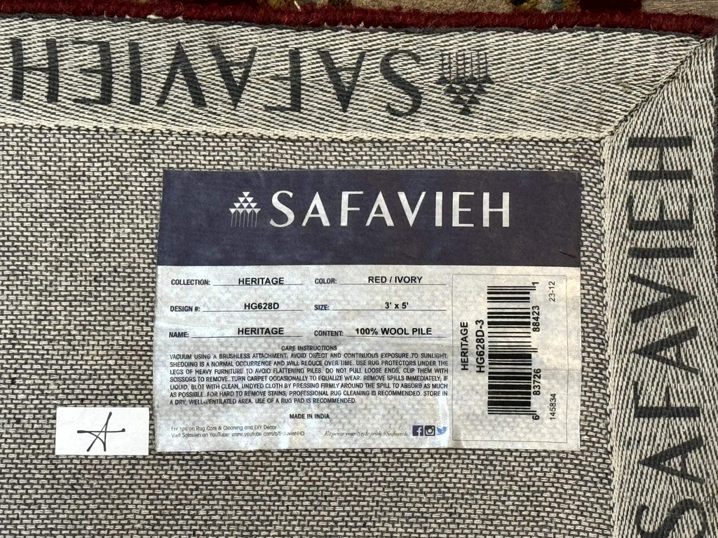 Small Floral Wool Rug 3x5, Safavieh Heritage Collection, Dark Red, Pair B