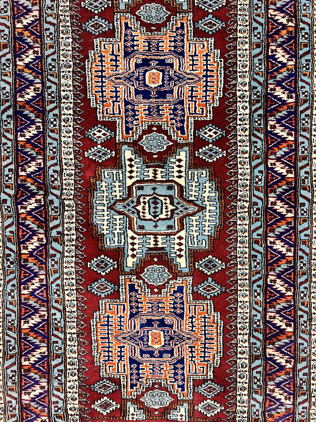 Pakistani Rug 3x5 ft, Caucasian Kazak Design, Geometric Rug, Small Vintage Oriental Carpet, Dark Red Vintage Handmade Wool Rug 3 x 5