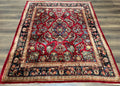Persian Sarouk Rug 5x6, Hand Knotted Antique 1920s Sarouk, Red Navy Blue