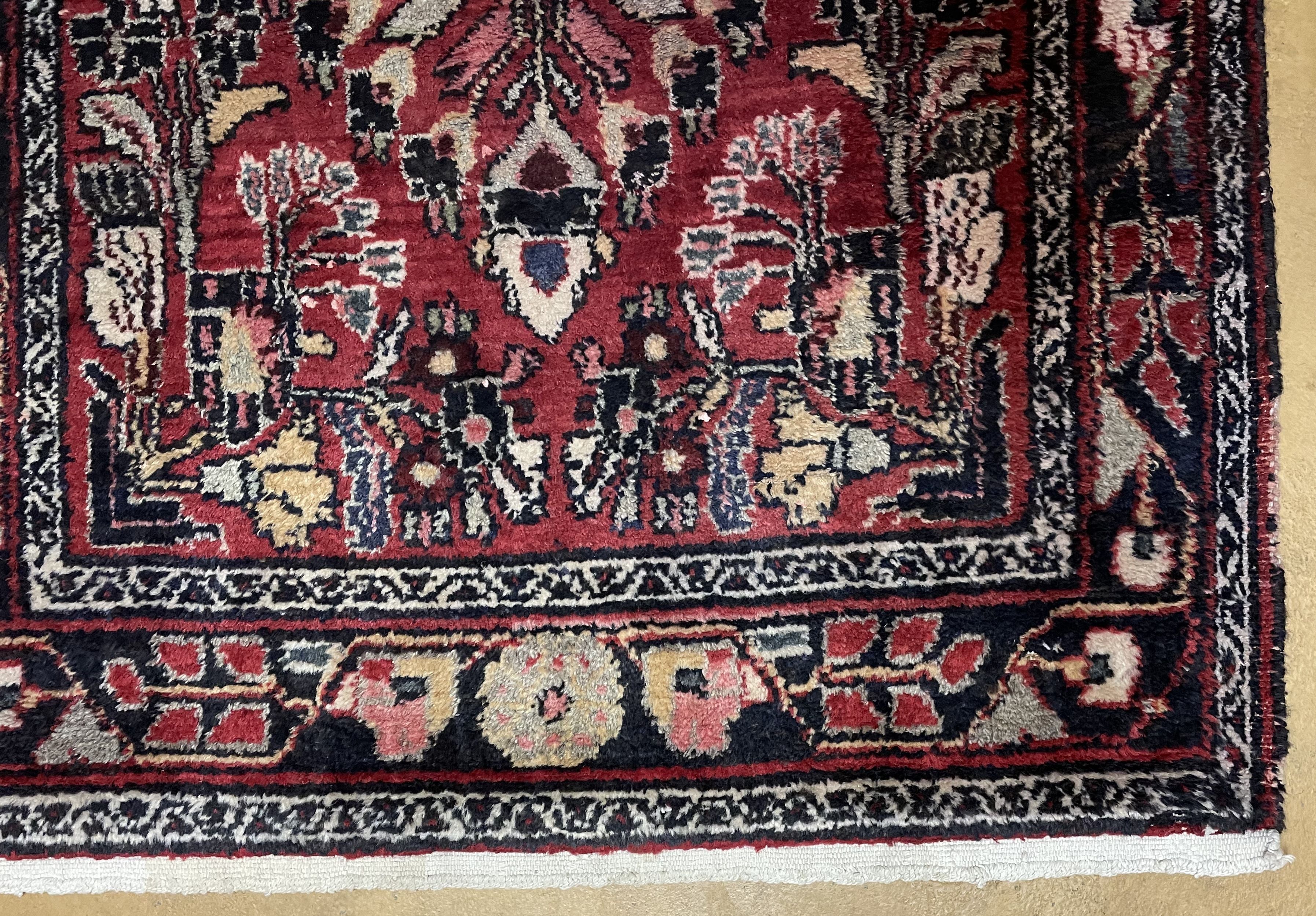 Antique Persian Hamadan Runner Rug 3.4 x 9, Red, Handmade Wool Runner