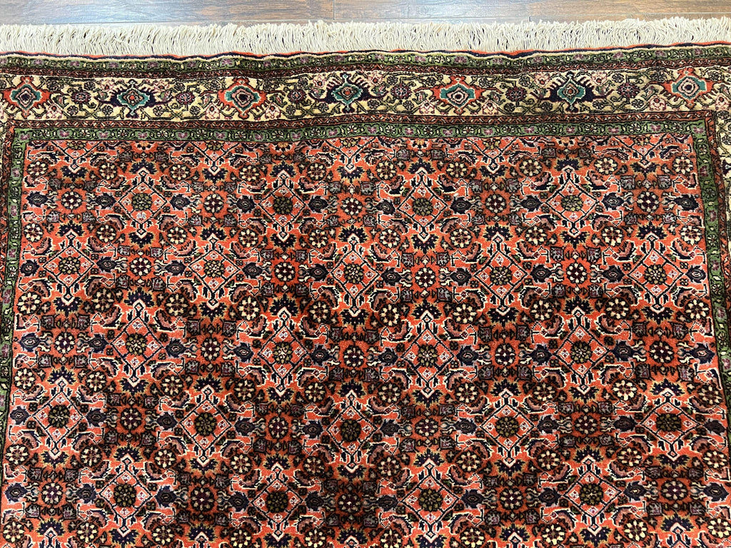 Antique Persian Bijar Rug 5x7, Allover Pattern, Hand Knotted Vintage Wool Tribal Oriental Carpet, Bidjar Rug, Red and Cream 5 x 7 ft, Handmade Rug
