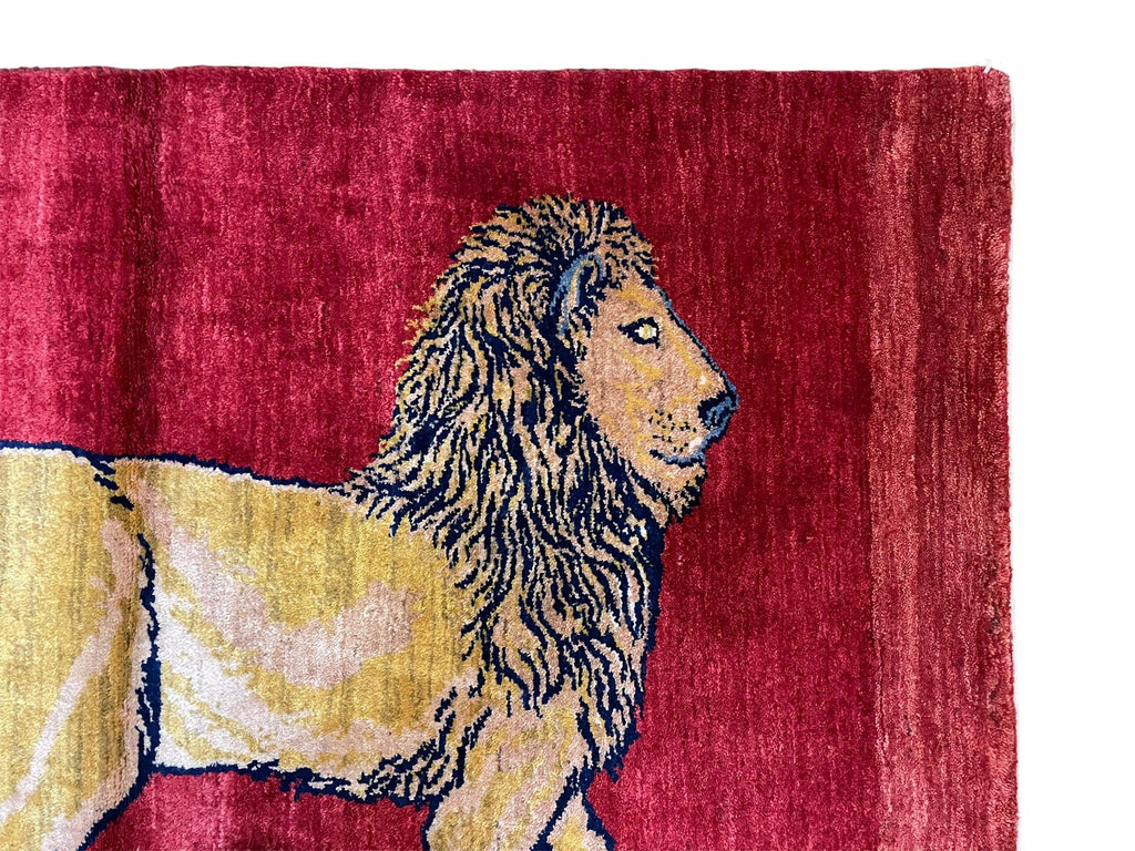 3 X 5 Handmade Hand-Knotted Rug Quality Wool Pictorial Lion Red Organic Dyes