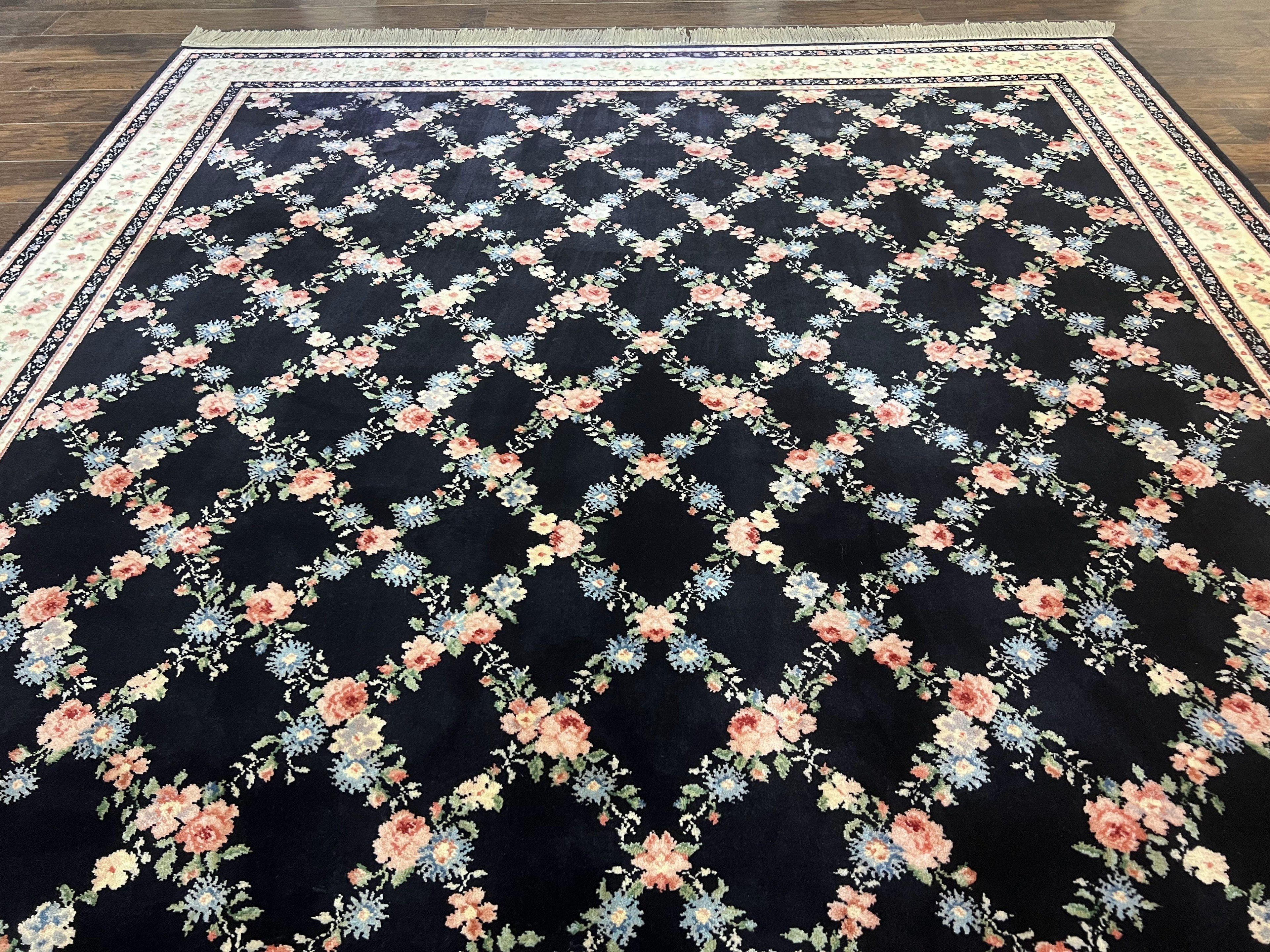 Karastan Rug 8.8 x 12, Garden of Eden #509/1270, Ebony Trellis, Vintage Discontinued Wool Pile Karastan Carpet