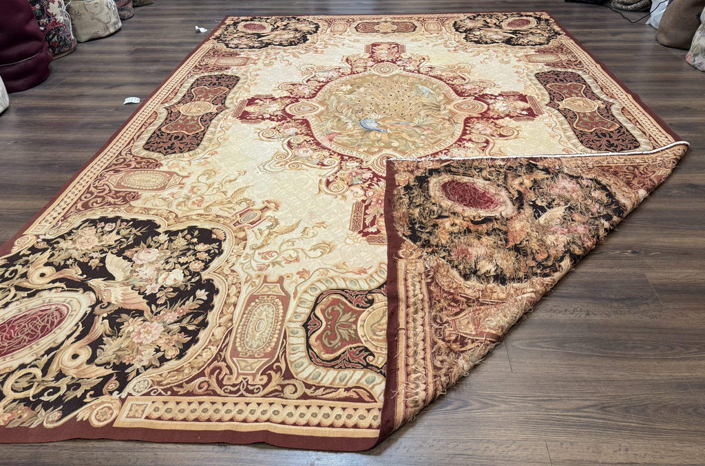 French Aubusson Rug 9x12 - European Design Flatweave Carpet