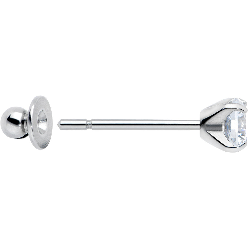 4mm Clear CZ Gem Implant Grade Titanium Stud Earrings