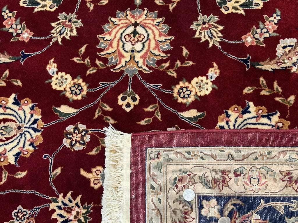 Sino Persian Rug 9x11, Burgundy and Navy Blue, Fine 200 KPSI, Floral Allover