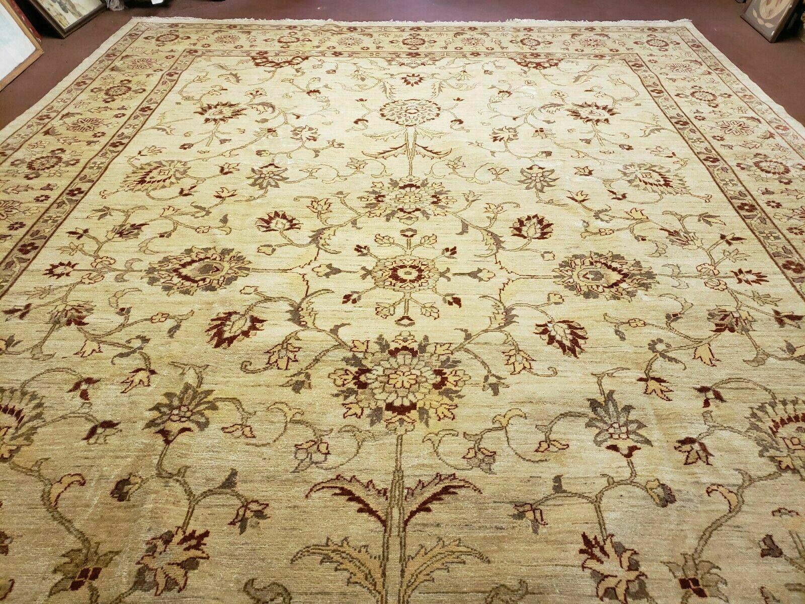 Oushak Rug 10x14 Neutral Colors Handmade Peshawar Wool Carpet Oatmeal Beige