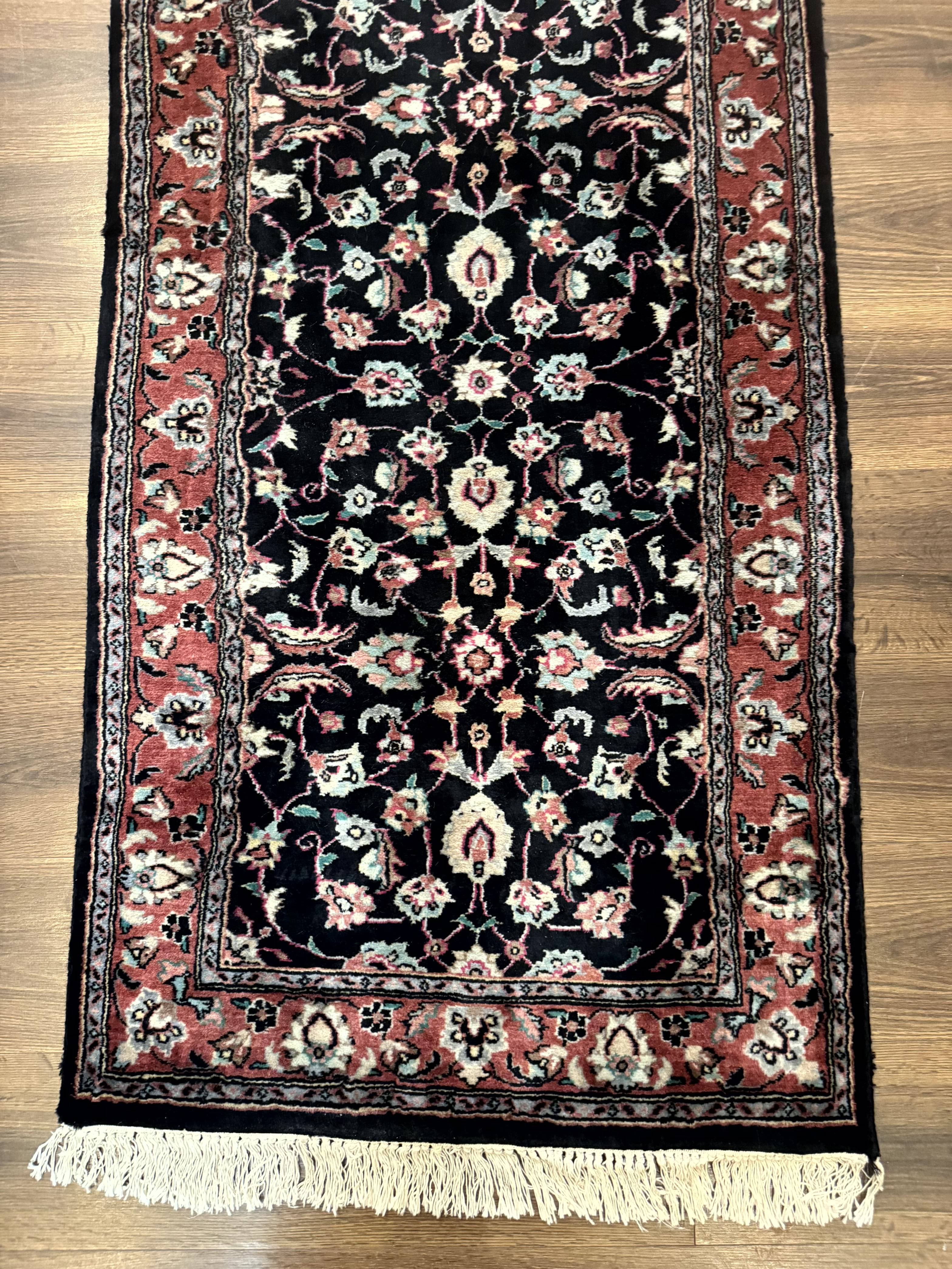 Pak Persian Runner Rug 2.8 x 10, Dark Blue, Floral Allover, Wool
