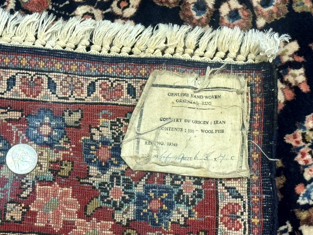 Navy Blue Persian Rug 4x6, Sarouk Mohajeran Carpet, Antique Persian Rug, Floral