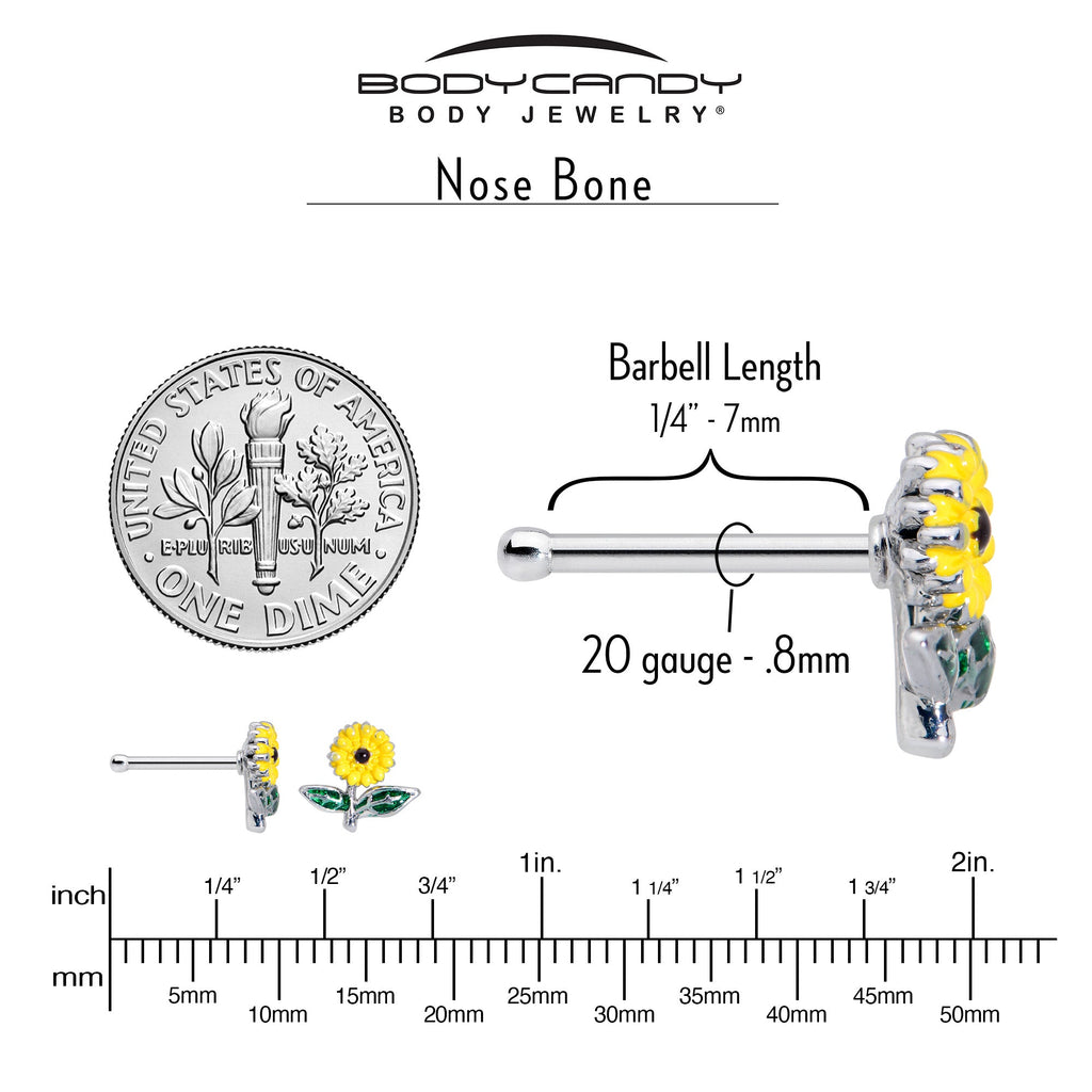 20G 1/4 Cheery Inlay Sunflower Nose Bone