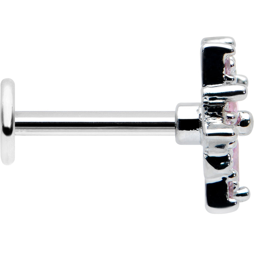 16G 5/16 Pink Clear CZ Gem Snowflake Labret Monroe Tragus