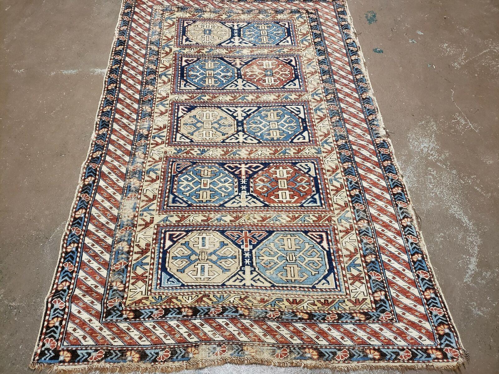 Antique Caucasian Rug 3x5, Shirvan Kazak Tribal Carpet