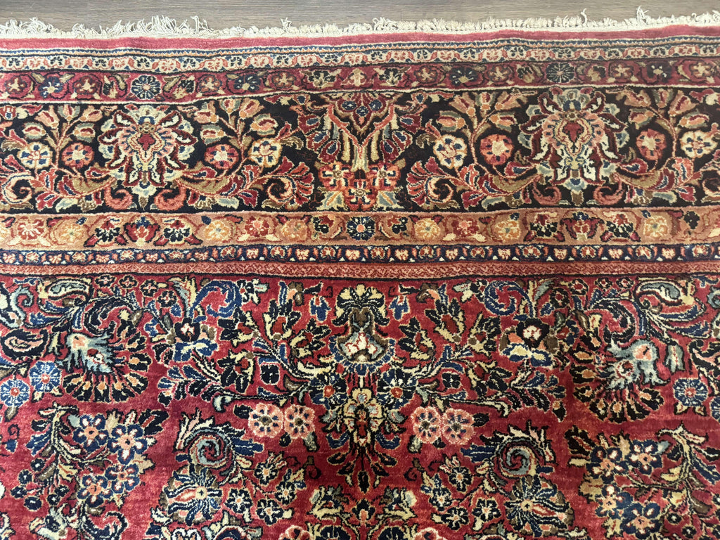 Persian Sarouk Rug 10x18, Palace Size Antique Persian Carpet, Wool, Red, Floral, Handmade Traditional Persian Rug, Extra Large Rug