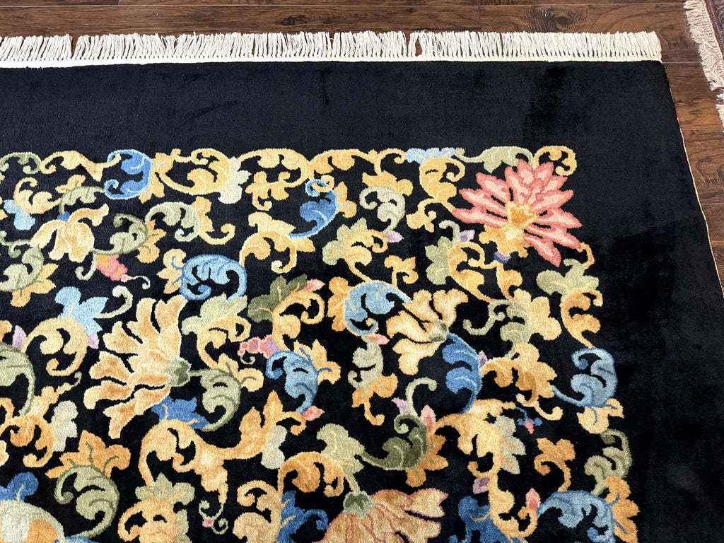 Antique Chinese Peking Rug 12.6 x 14.9, Palace Size Asian Oriental Carpet, Art Deco Rug, Rare