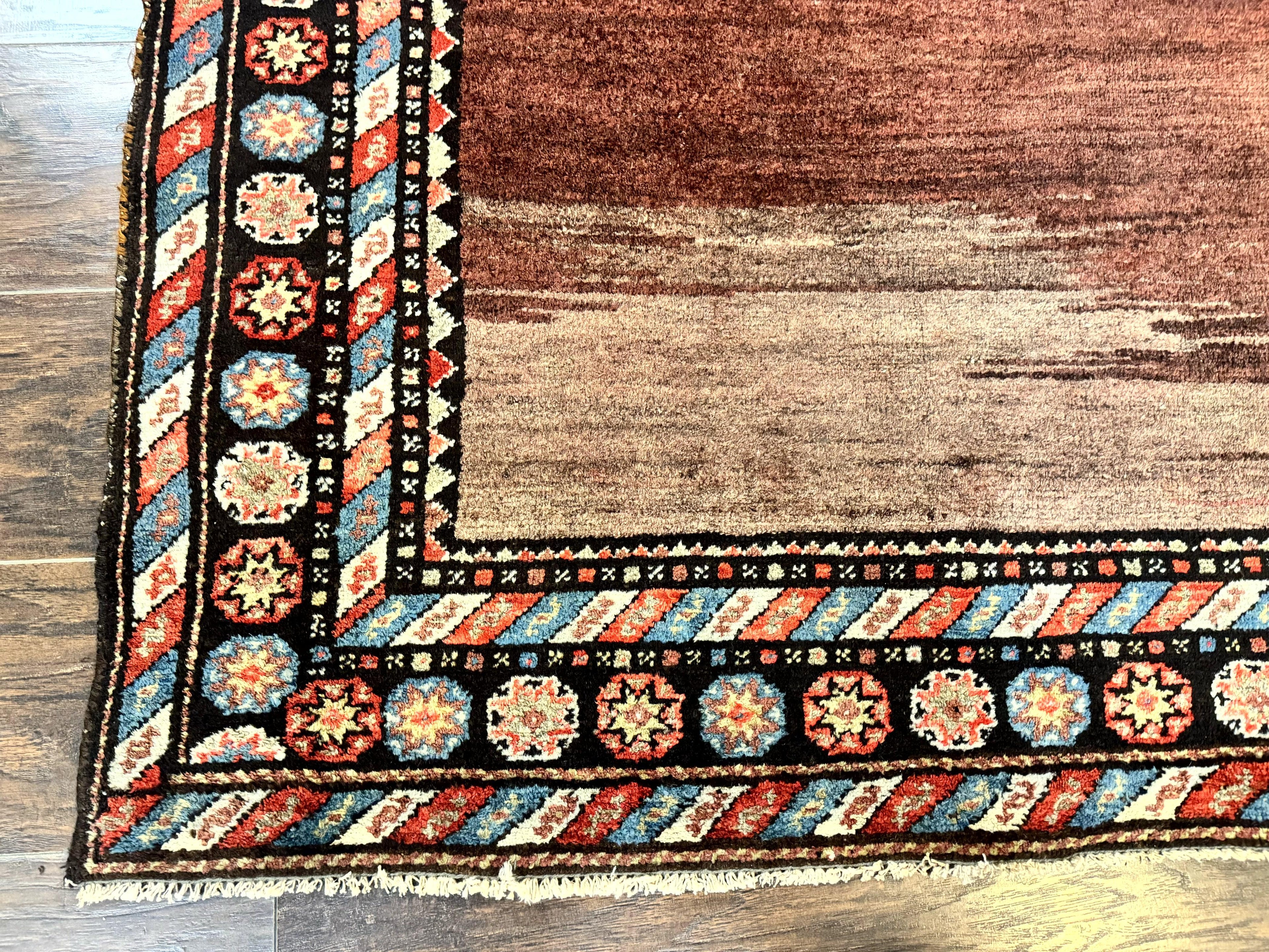 Antique Persian Rug 4x7, Sarab Tribal Wool Carpet, Brown and Multicolor, Handmade Wide Runner Rug 4 x 7, Open Field, Rainbow Border