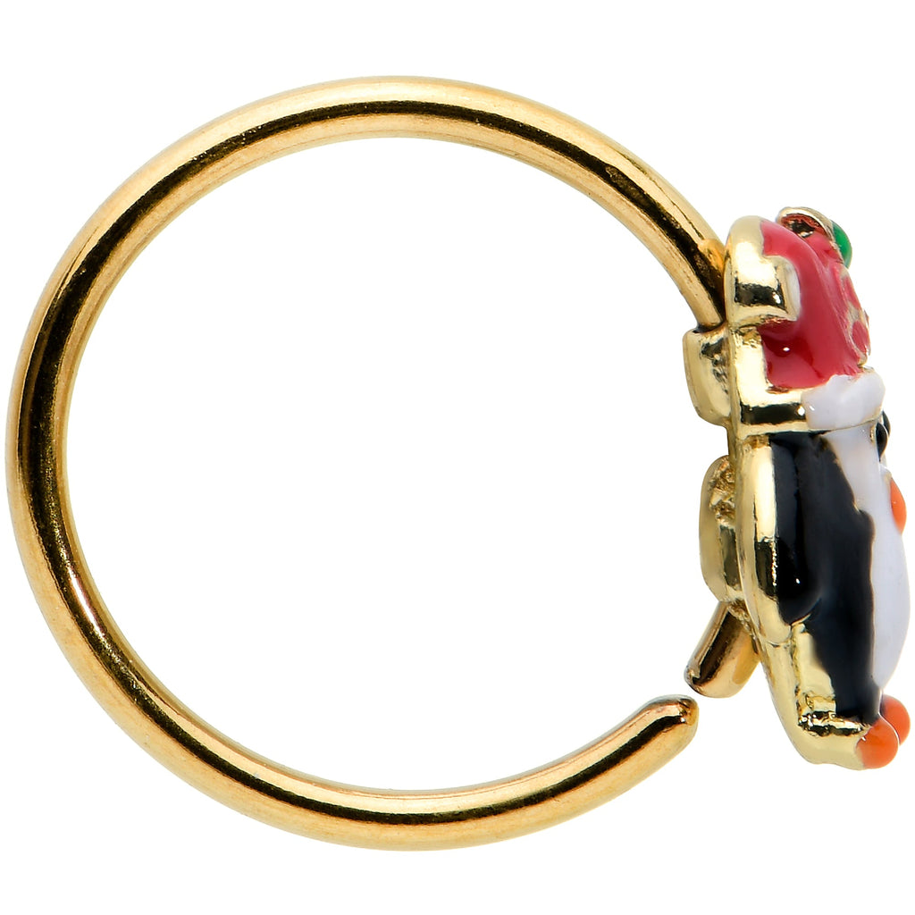20G 5/16 Gold Tone Holly Hat Penguin Holiday Nose Hoop