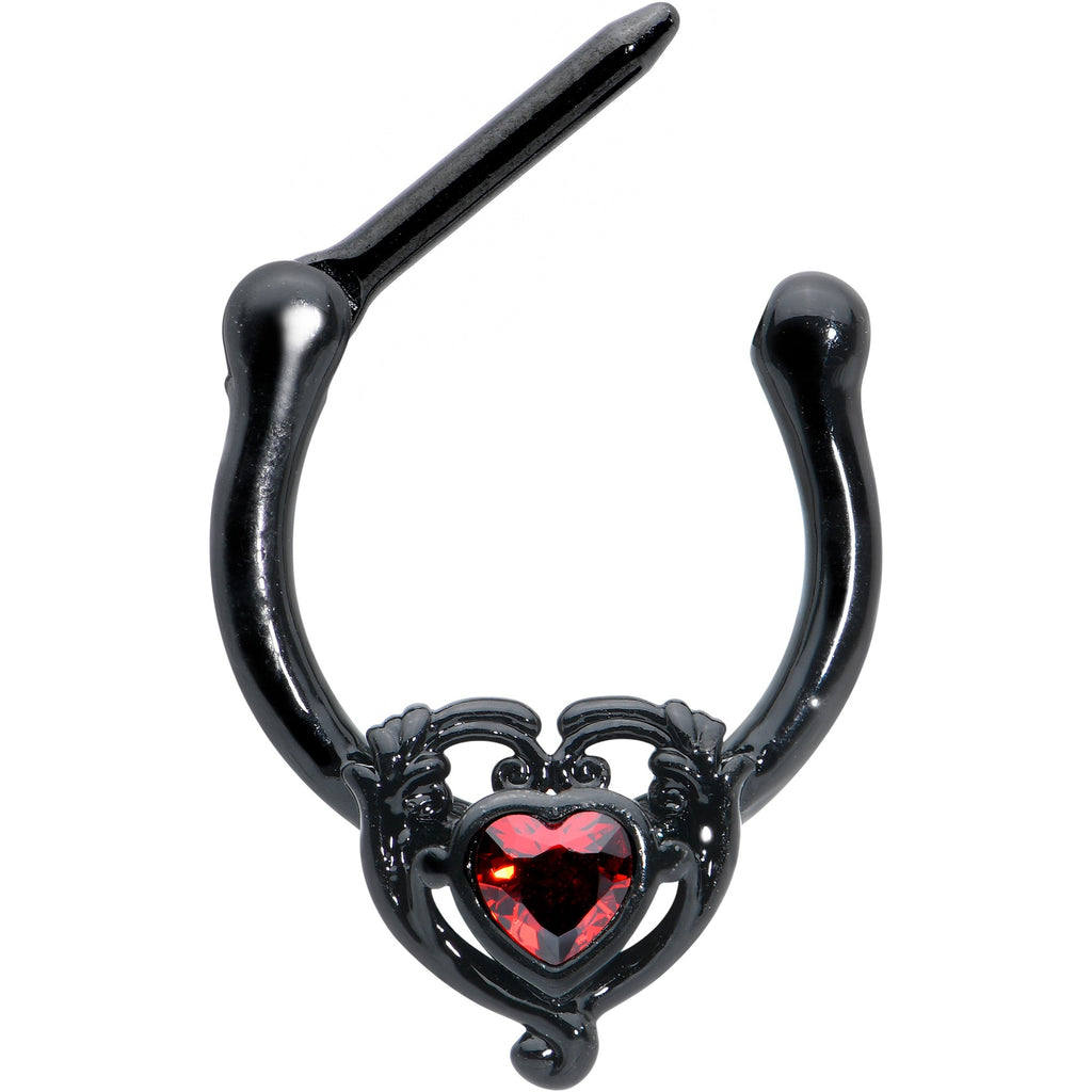 16G 5/16 Red CZ Gem Black Passion Heart Cartilage Clicker