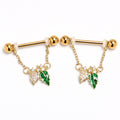 14G 9/16 Clear Gem Gold Tone Natures Glamour Dangle Nipple Ring Set