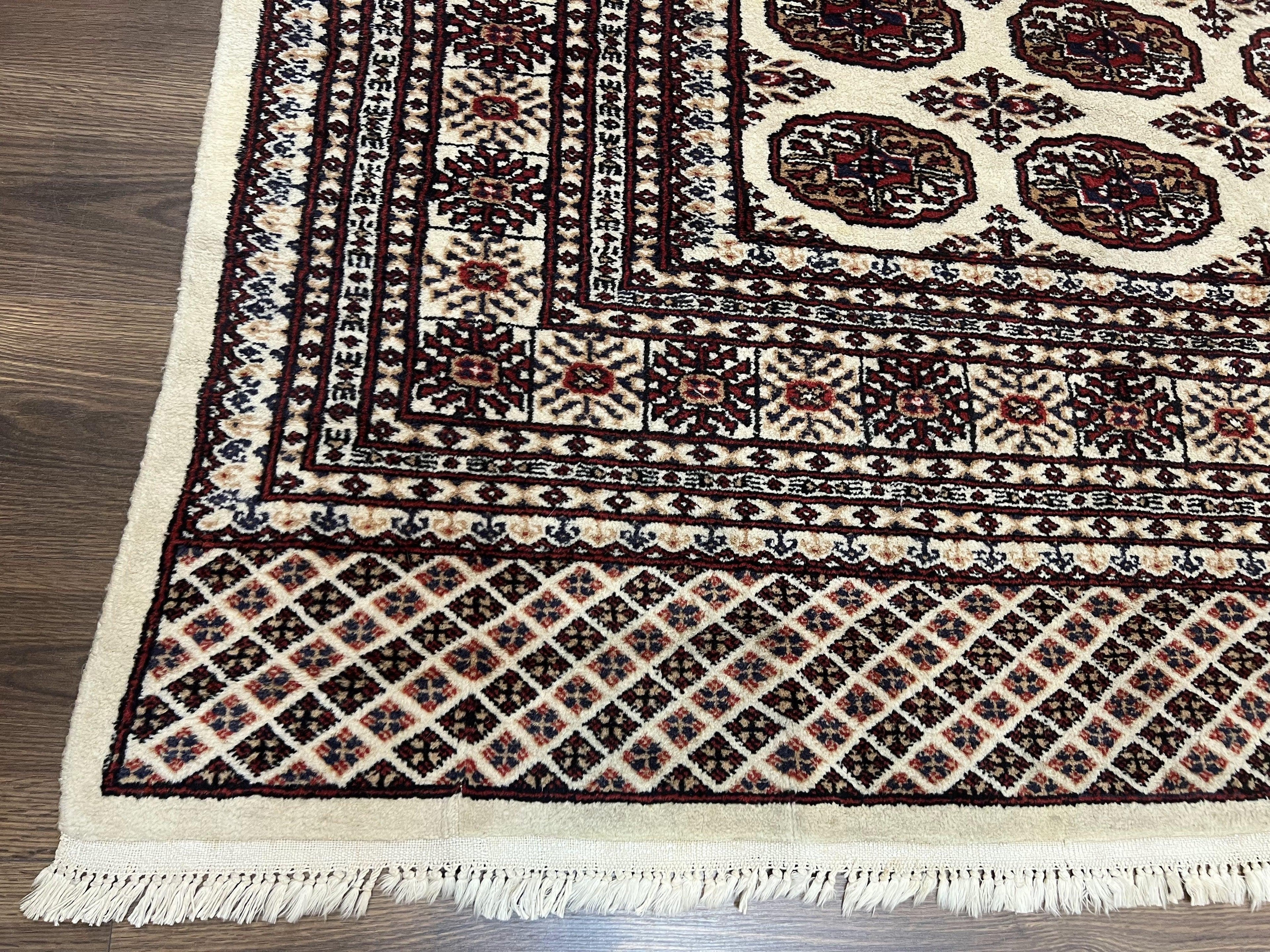 Pakistani Turkoman Rug 6x9, Cream and Red Hand Knotted Wool Oriental Carpet, Yamud Rug, Tribal Rug 6 x 9, Bohemian Area Rug, Bokhara Rug