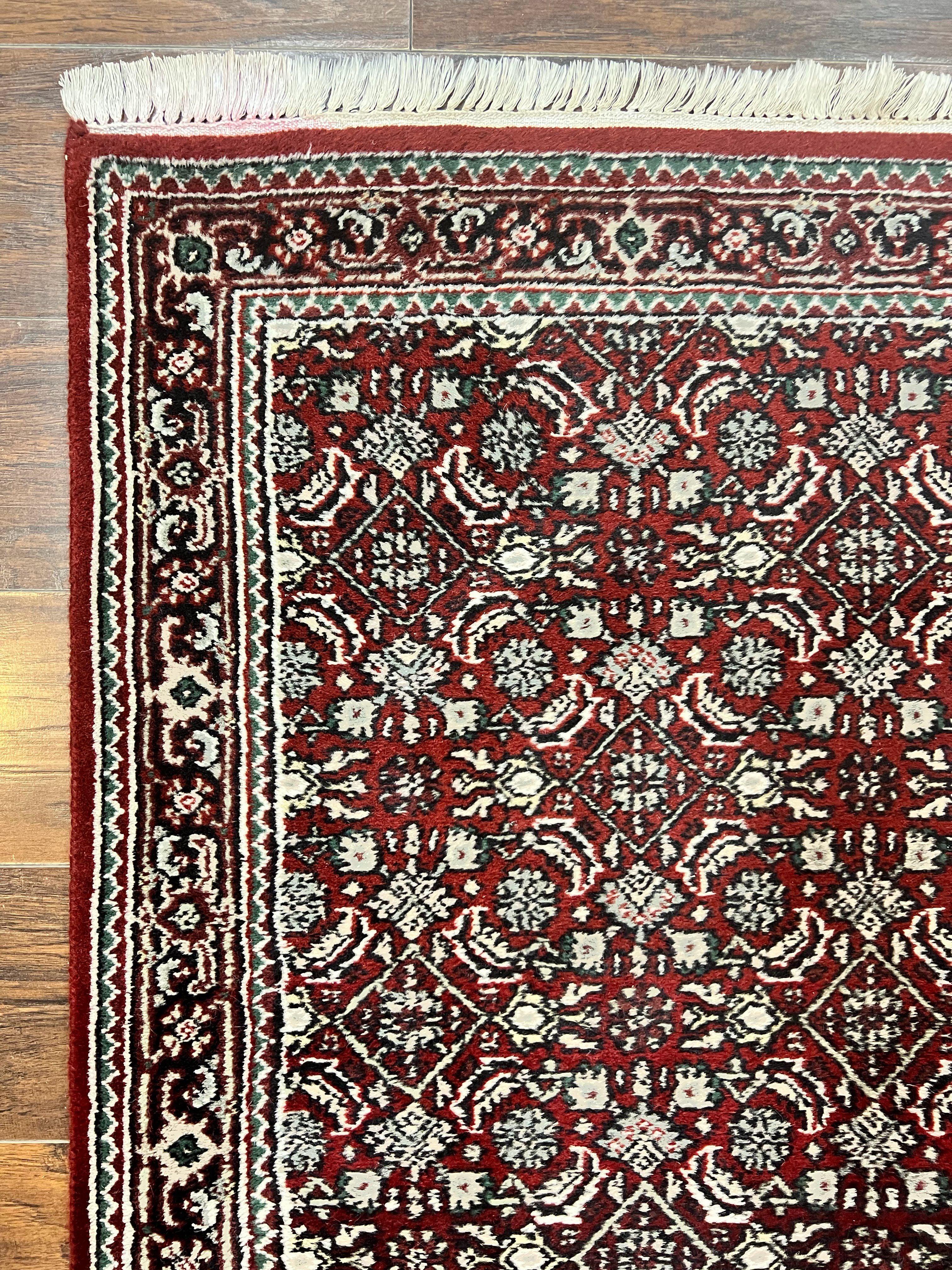 Indo Persian Runner Rug 2.7 x 8, Wool Hand Knotted Vintage Carpet, Red Black, Herati Allover Pattern, Oriental Runner, Rug for Hallway