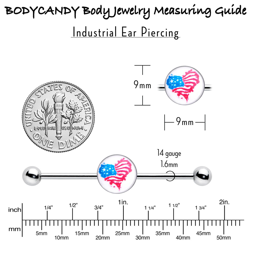 14G Heart Flag Patriotic Industrial Barbell 38mm
