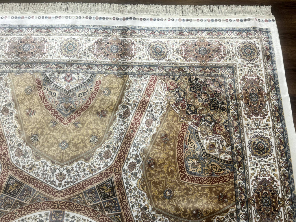 Turkish Silk Rug 8x10, Dome Design, Hereke Carpet, Bamboo Silk, New