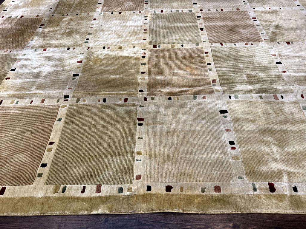 Large Wool Rug 10x13, Panel Design, Modern Contemporary Carpet