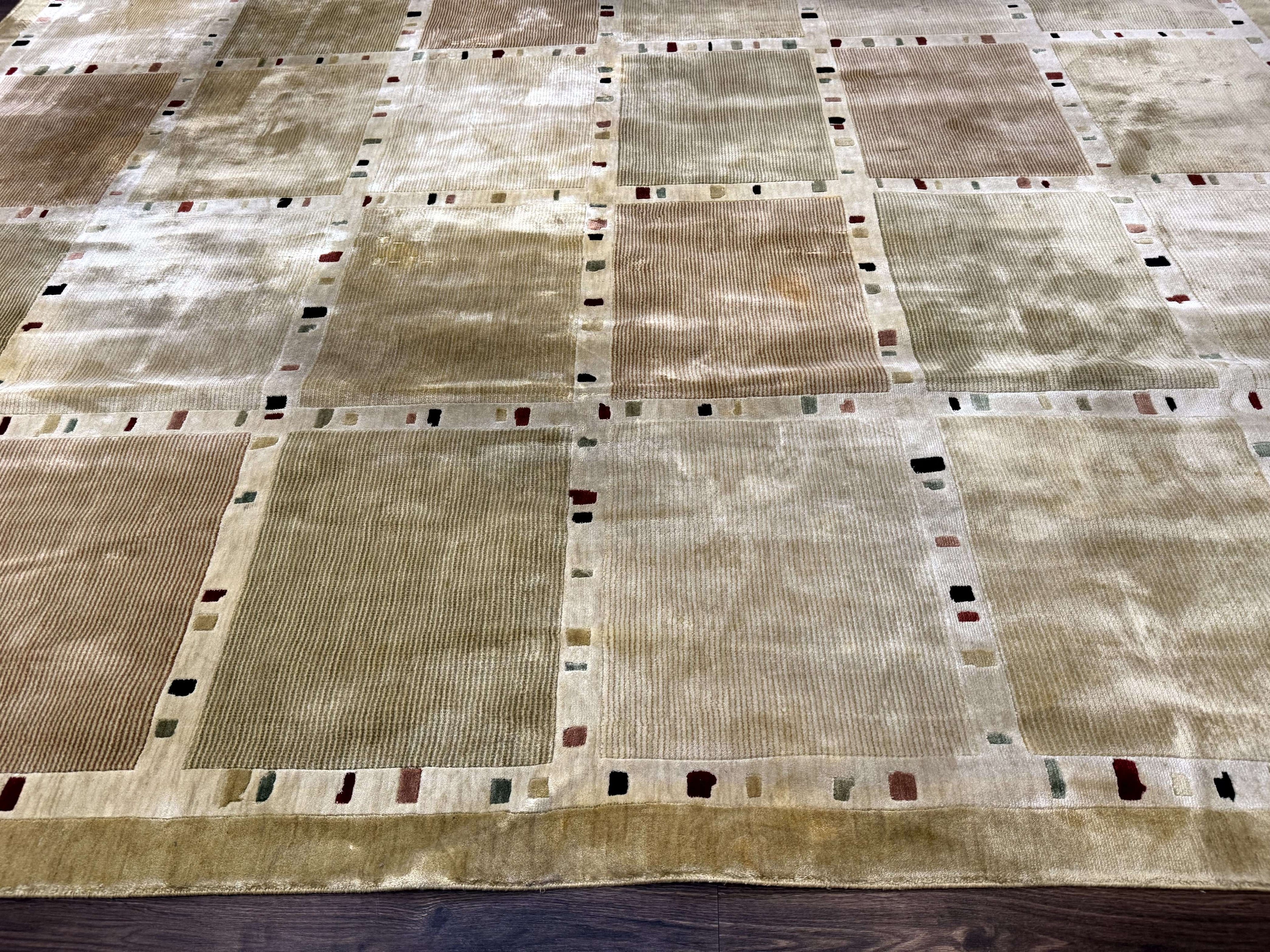 Large Wool Rug 10x13, Panel Design, Modern Contemporary Carpet