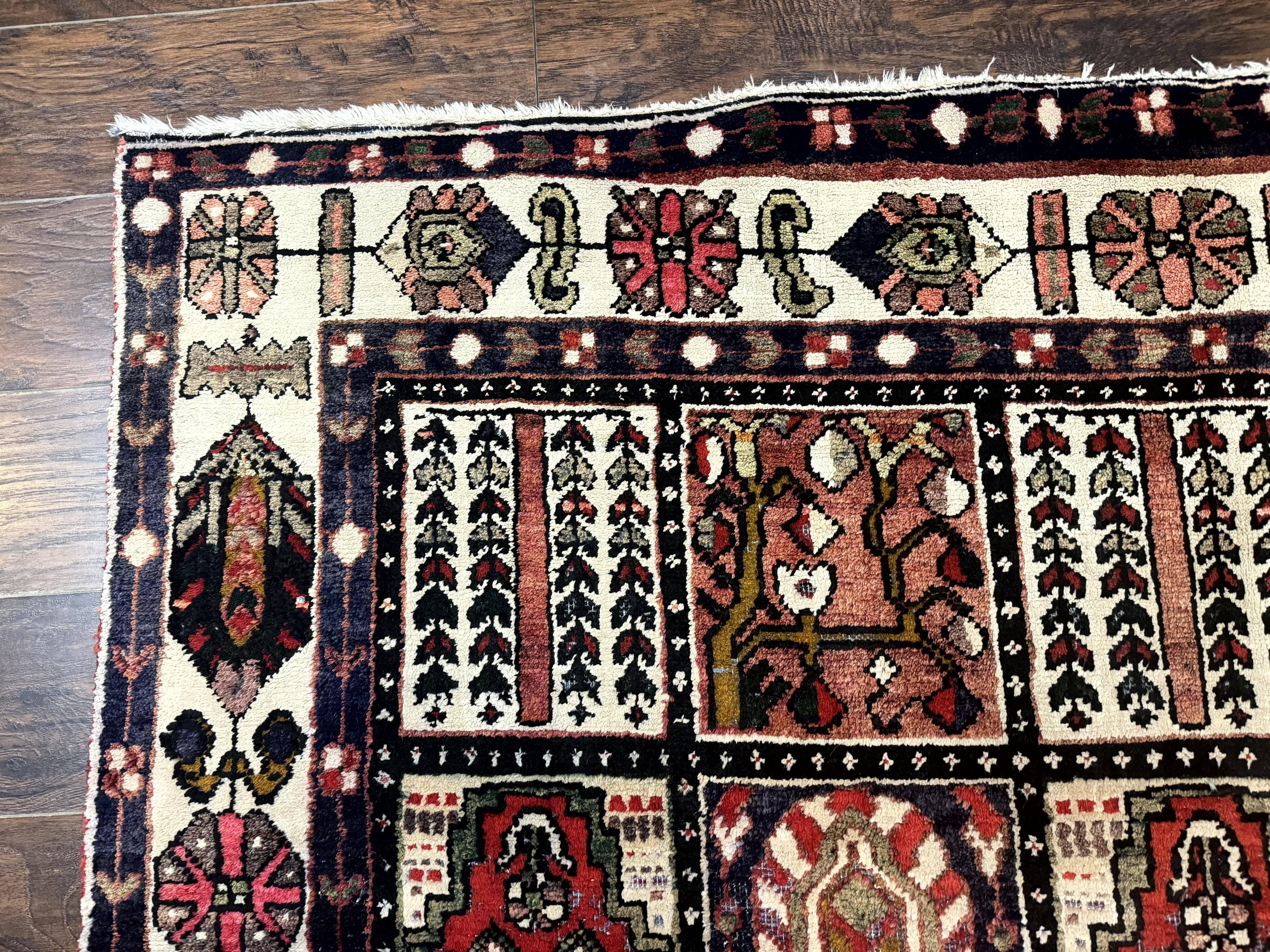 Persian Bakhtiari Tribal Rug 7x10, Panel Design, Semi Antique