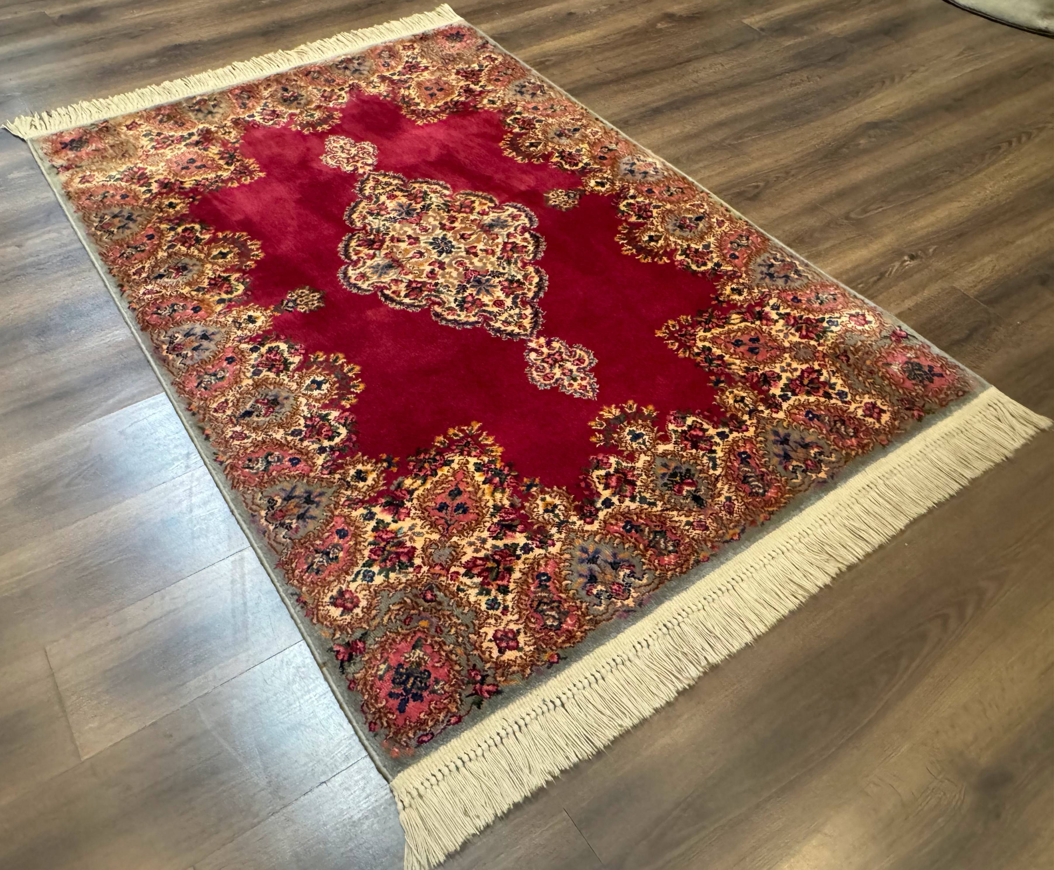 Karastan Rug 4x6 Red Medallion Kirman #762, Wool Vintage Original 700 Series