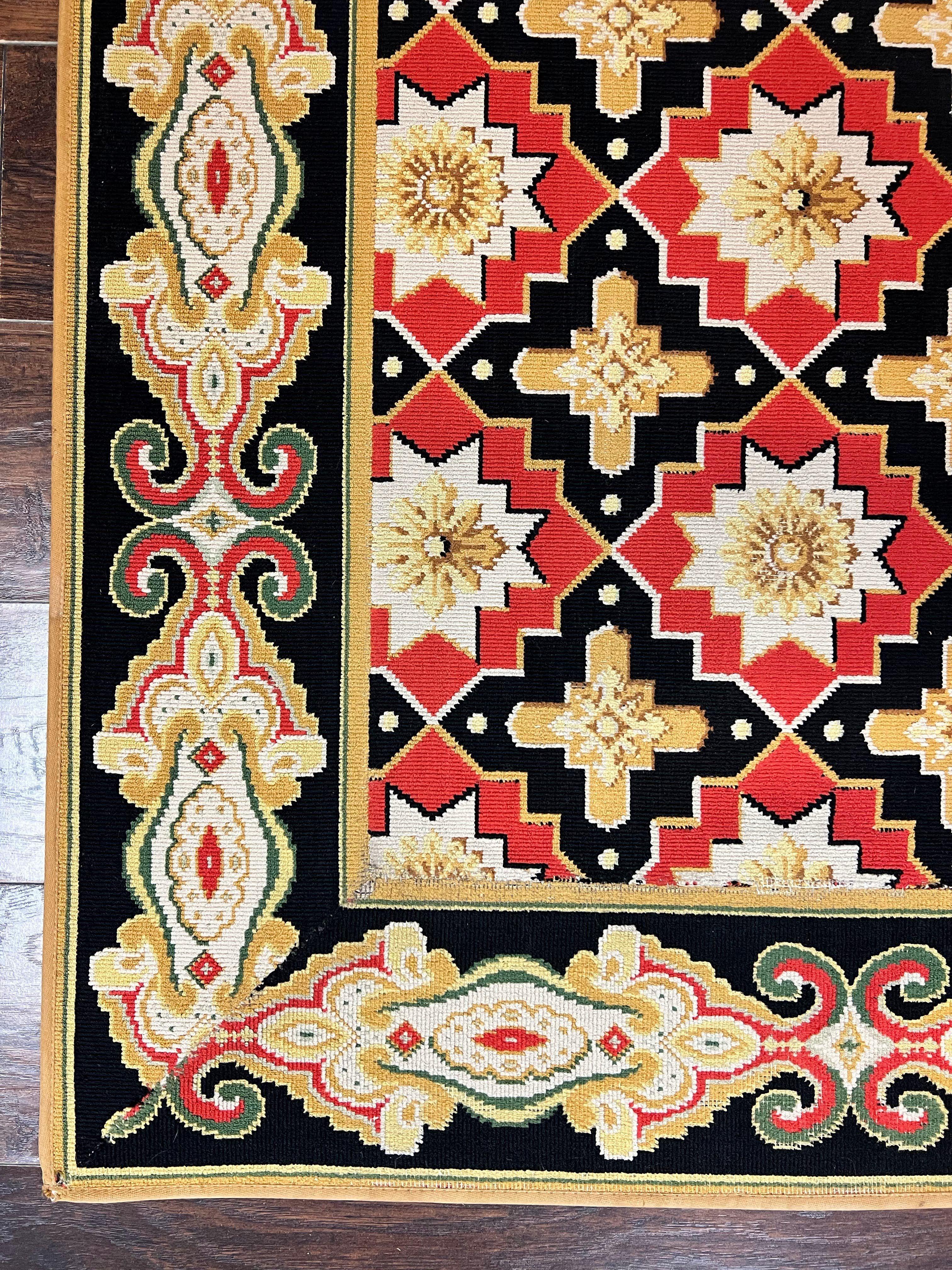 Vintage Runner Rug 3.5 x 14, Long Runner Rug, Stark Custom Made Carpet, European Design, Red Black Ivory Tan, Long Rug for Hallway