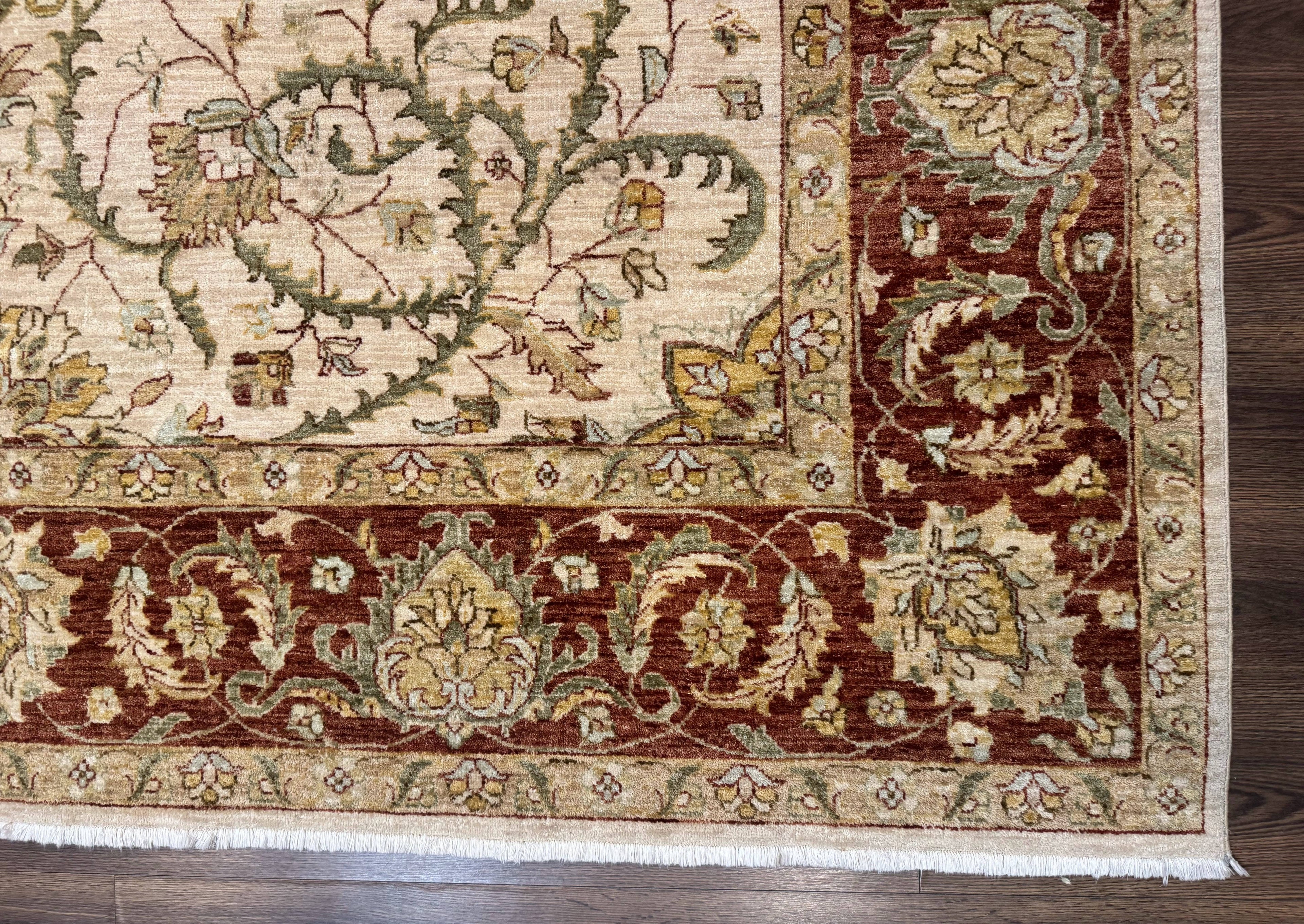 Pakistani Rug 9x12, Floral Allover Peshawar Carpet, Chobi, Beige and Rust Red, Traditional