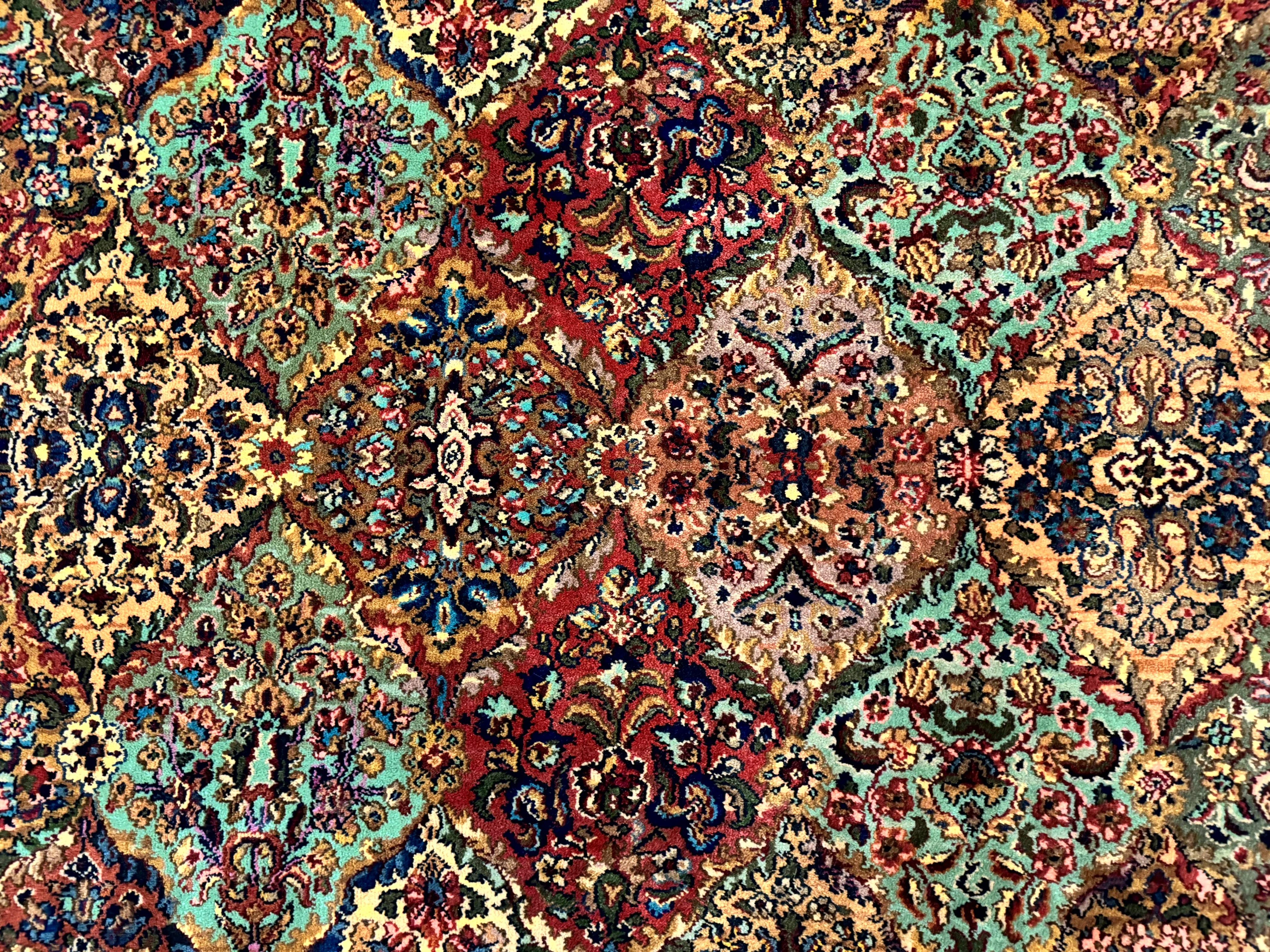 Karastan Rug 8.8 x 10.6, Multicolor Panel Kirman Rug #717, Original 700 Series, Wool