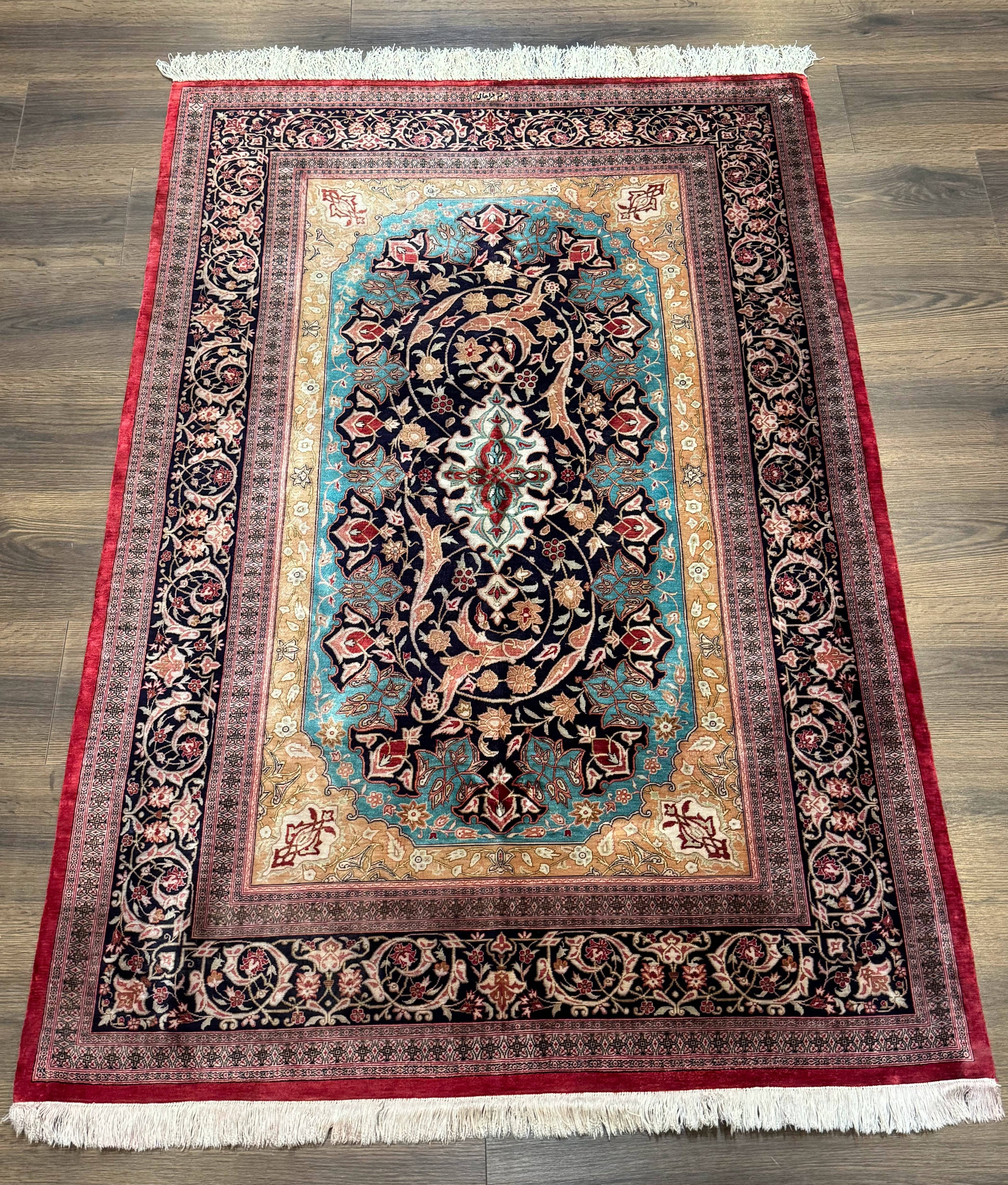 Magnificent Persian Qum Silk Rug 3x5, Exceptionally Fine 780 KPSI, Signed, Rare