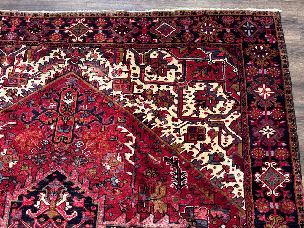 Persian Heriz Rug 8x11, Geometric Design, Red & Cream
