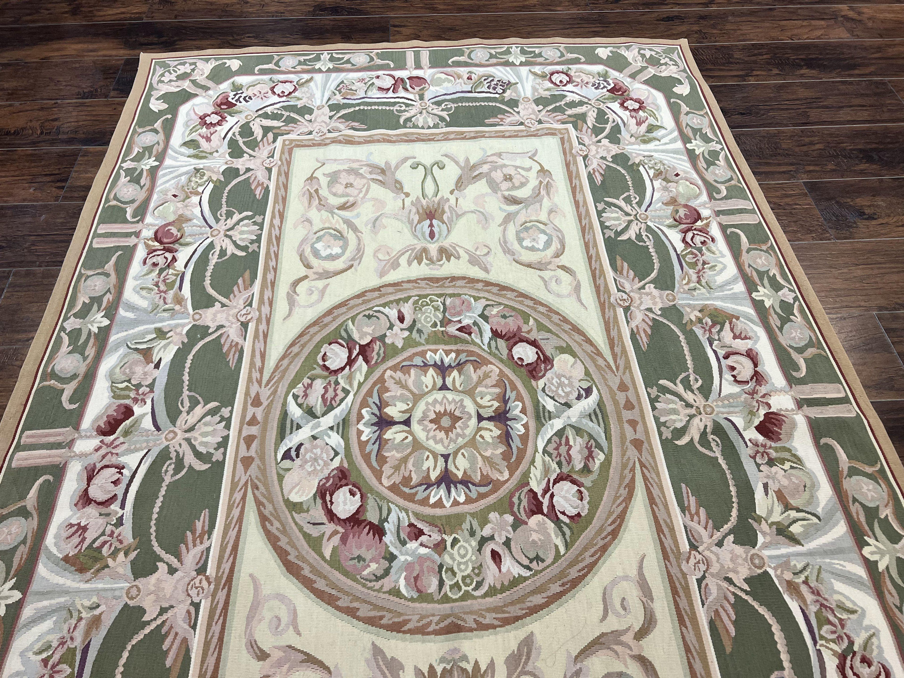 Aubusson Rug 5x8, Wool Handmade Vintage Carpet, Angel Motifs, Flatweave Rug 5 x 8, Medium Sized, European Design