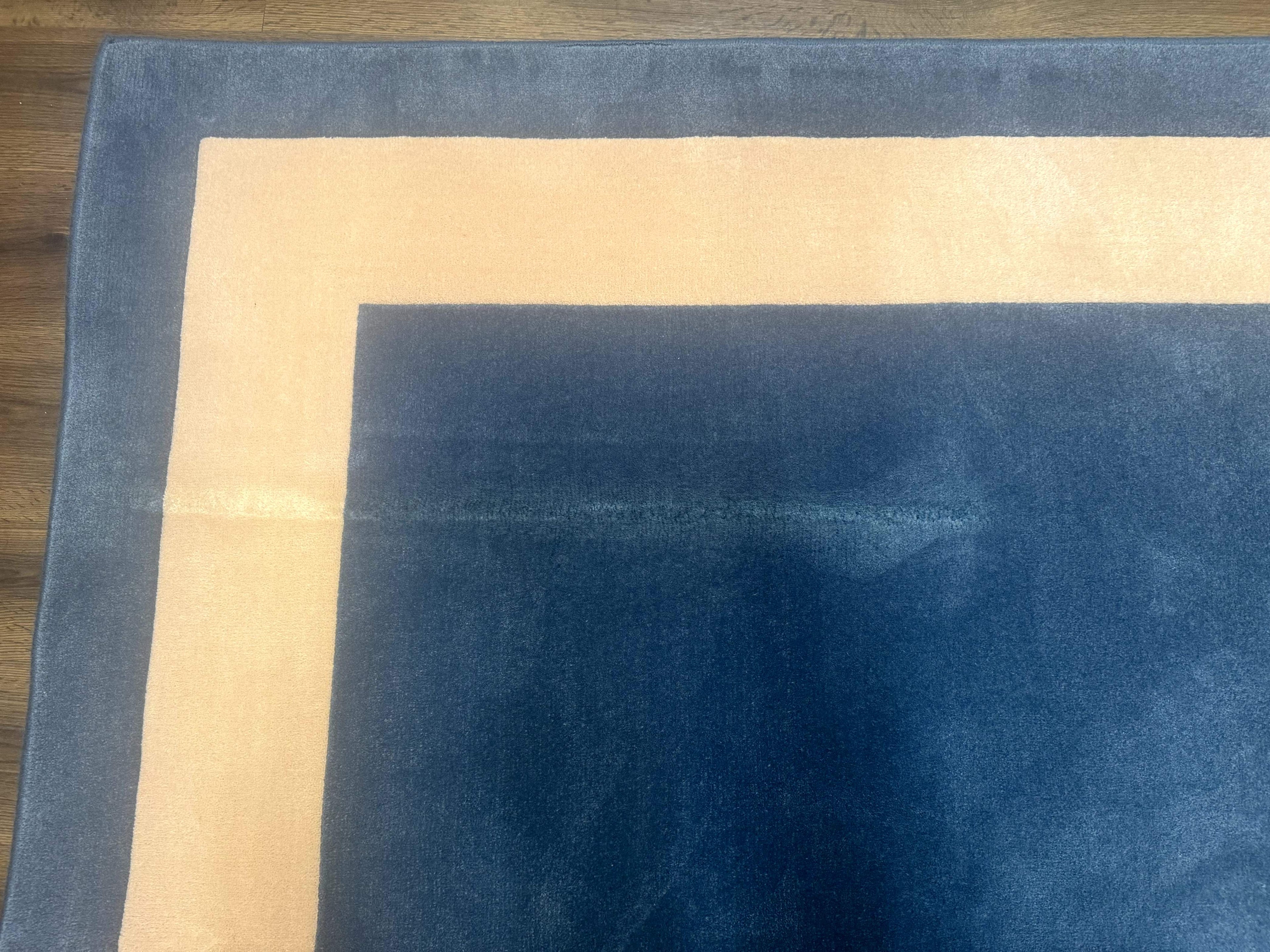 Blue and Cream Square Rug 10x10 ft, Large Square Carpet