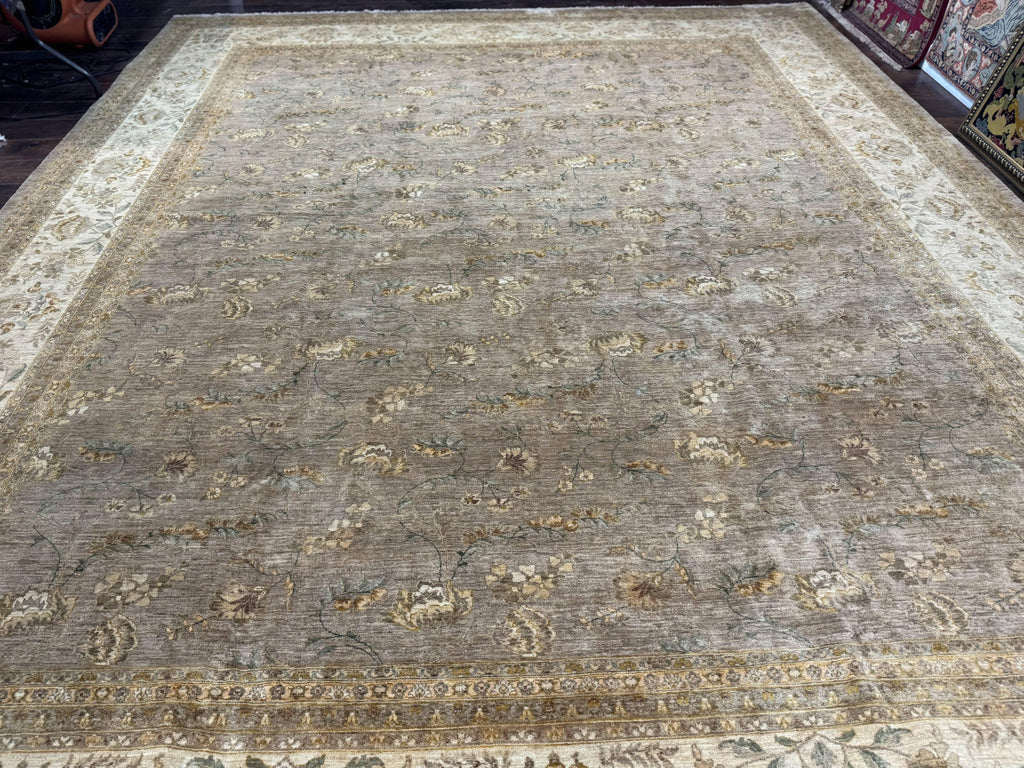 Palace Sized Rug 11x18, Handmade Wool Oversized Persian Carpet 11 x 18 ft, Gray-Taupe, Beige-Cream, Floral, Large Hand Knotted Area Rug