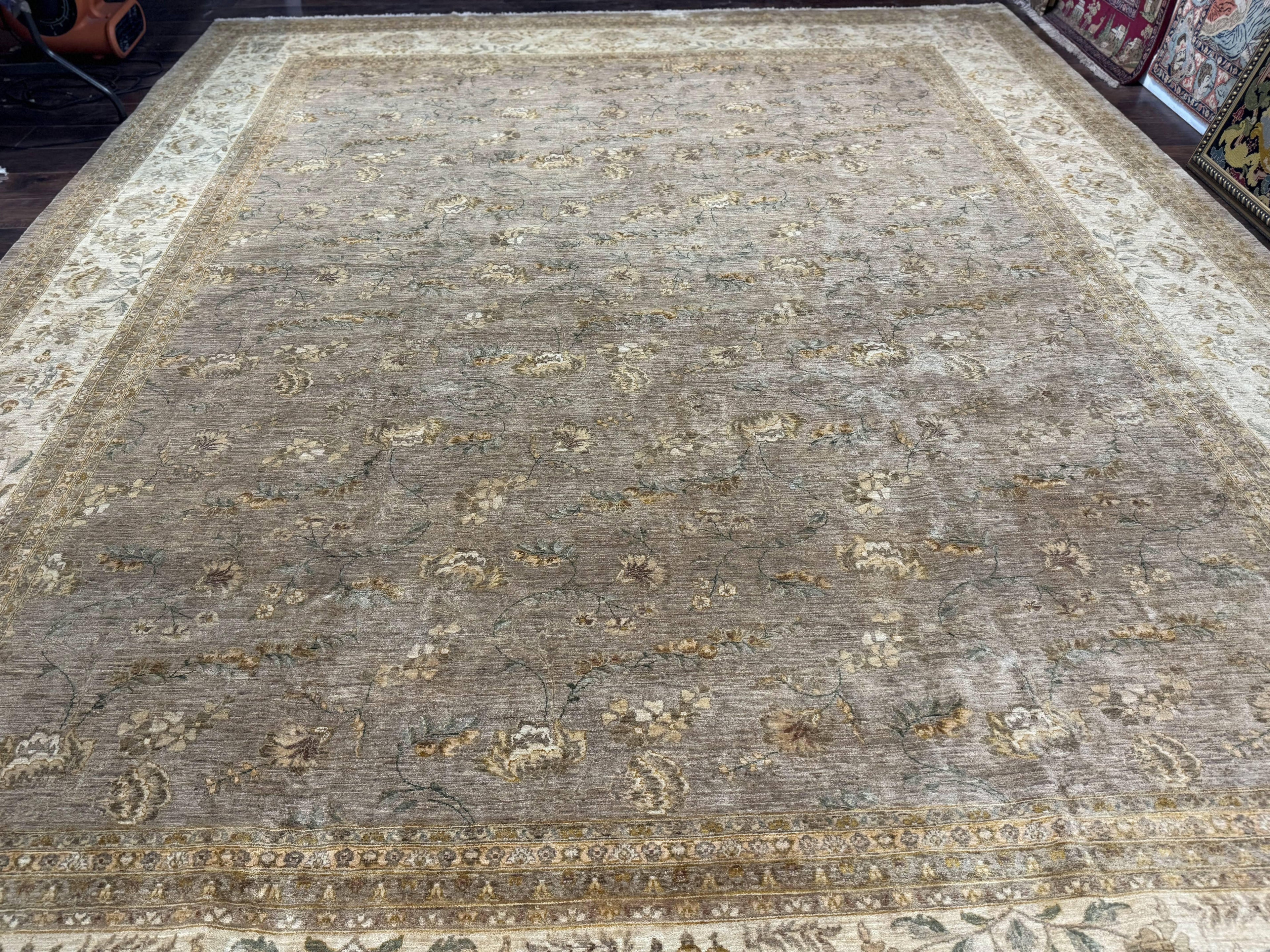 Palace Sized Rug 11x18, Handmade Wool Oversized Persian Carpet 11 x 18 ft, Gray-Taupe, Beige-Cream, Floral, Large Hand Knotted Area Rug