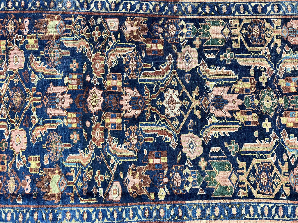 Caucasian Kalegy Rug 6x11, Wide Runner, Wool Hand Knotted Carpet, Navy Blue Tribal Rug, 1920s Antique Rug, 6 x 11 Oriental Carpet
